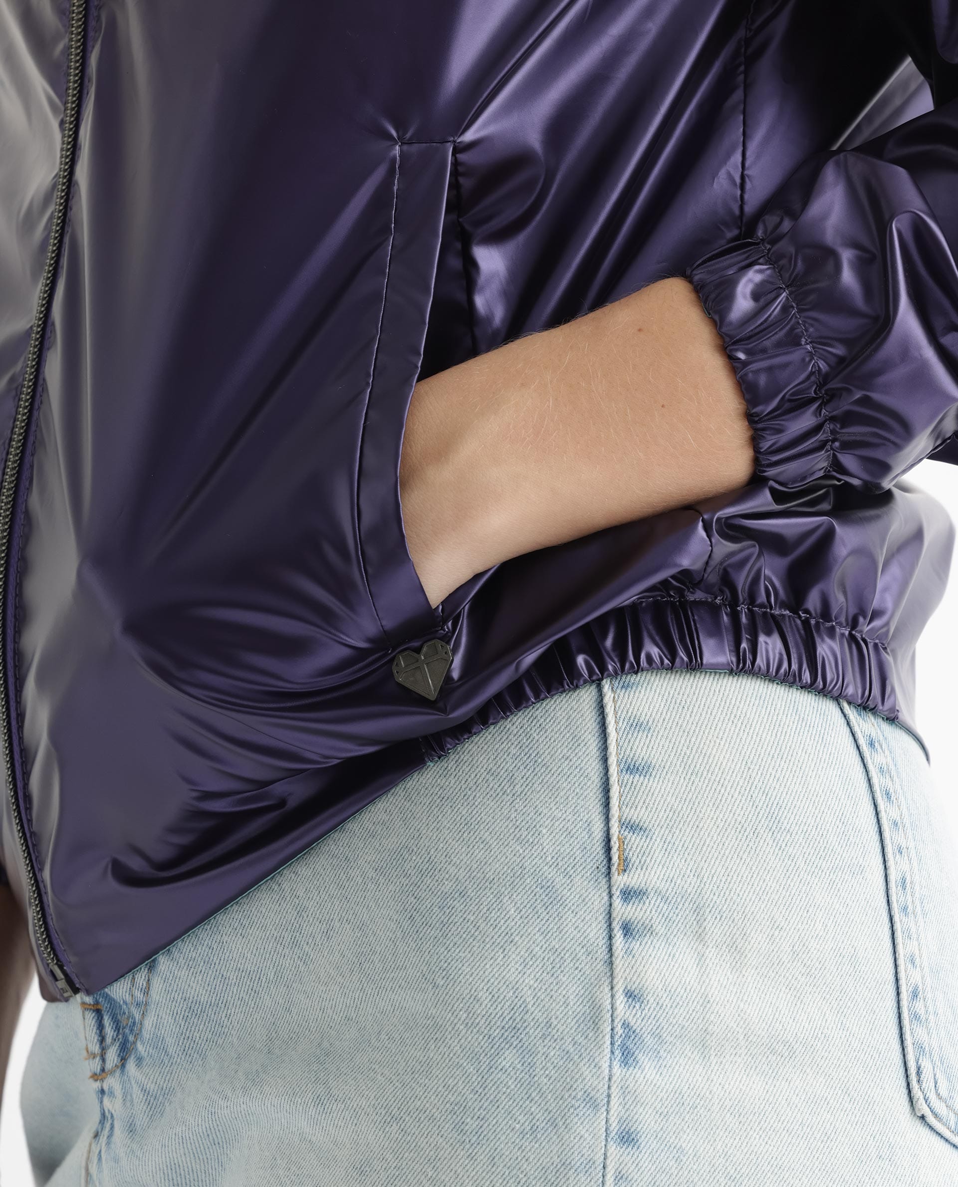Rareism Women's Charlotte Purple Polyester Mandarin Collar Plain Regular Fit Jacket