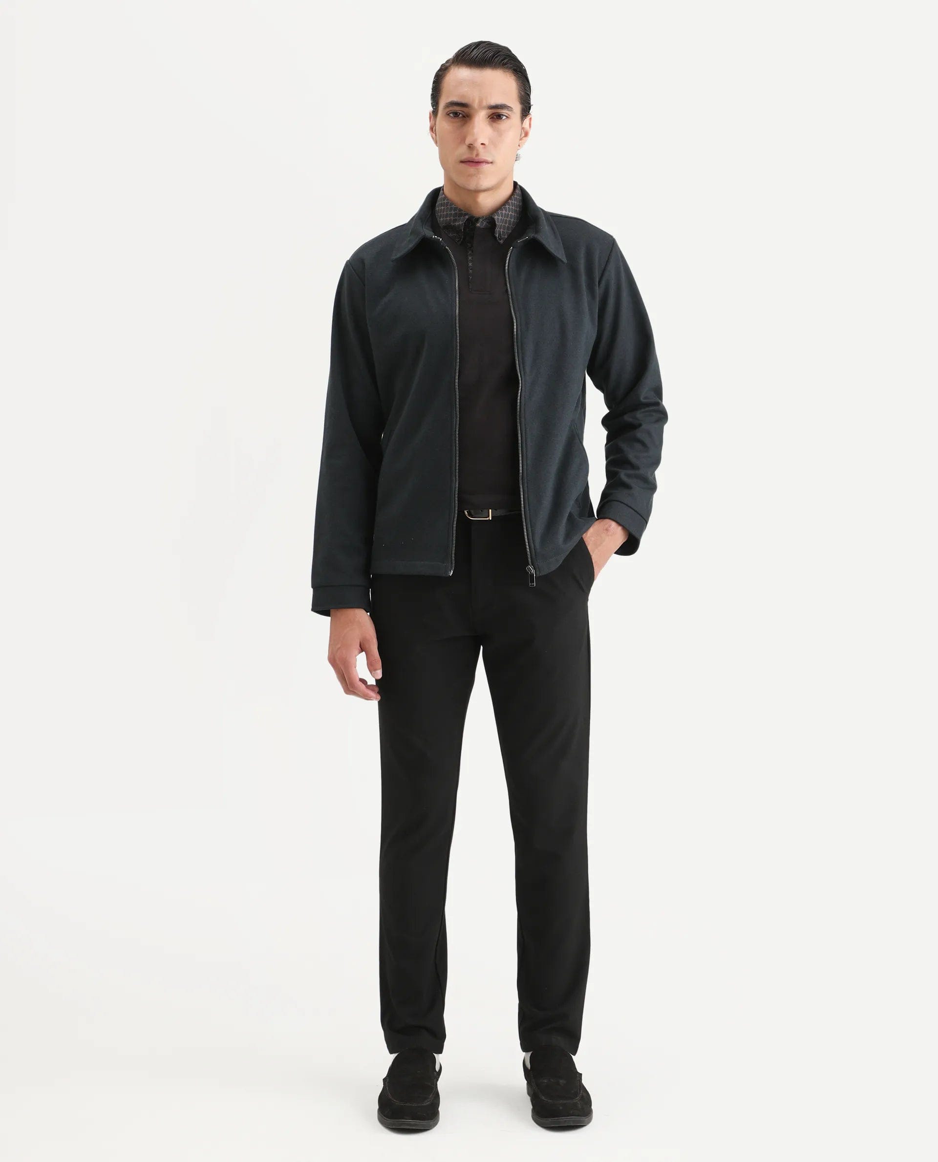 RARE Rabbit Men's Diaz Dark Petrol Polyester Plain Tailored Fit Full Sleeve Spread Collar Jacket