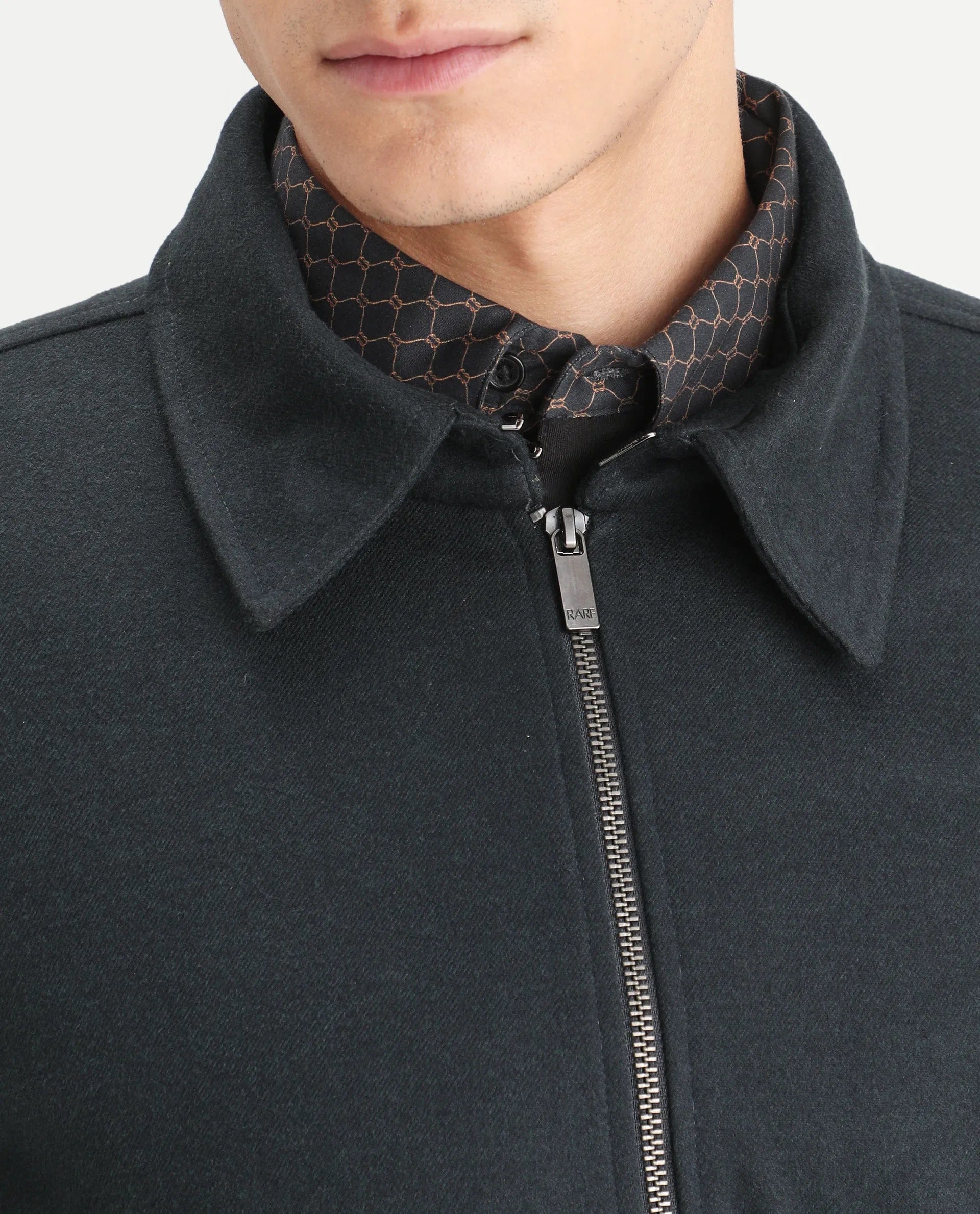 RARE Rabbit Men's Diaz Dark Petrol Polyester Plain Tailored Fit Full Sleeve Spread Collar Jacket