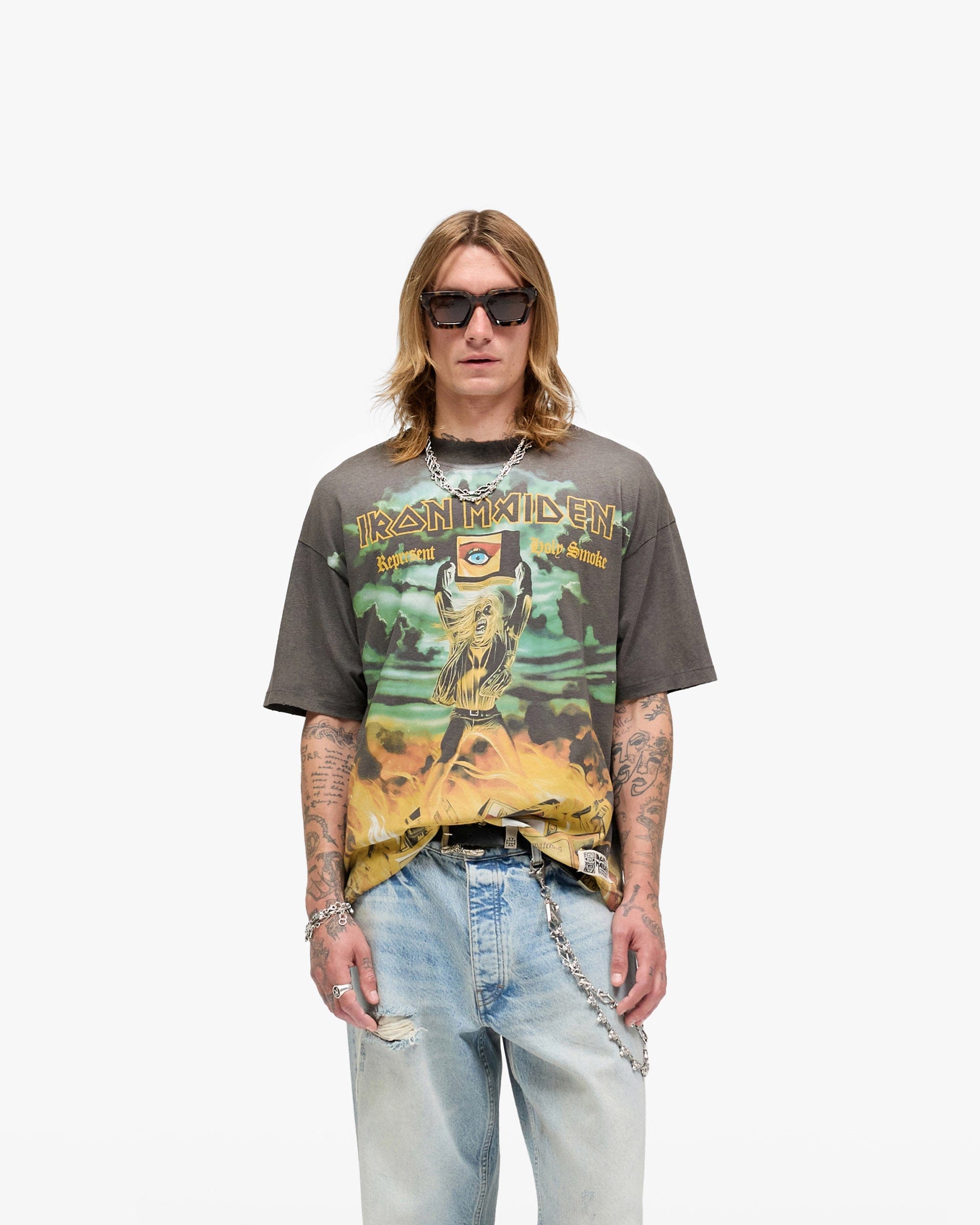 Exclusives Represent x Iron Maiden Holy Smoke T - Shirt - Sunfade Grey