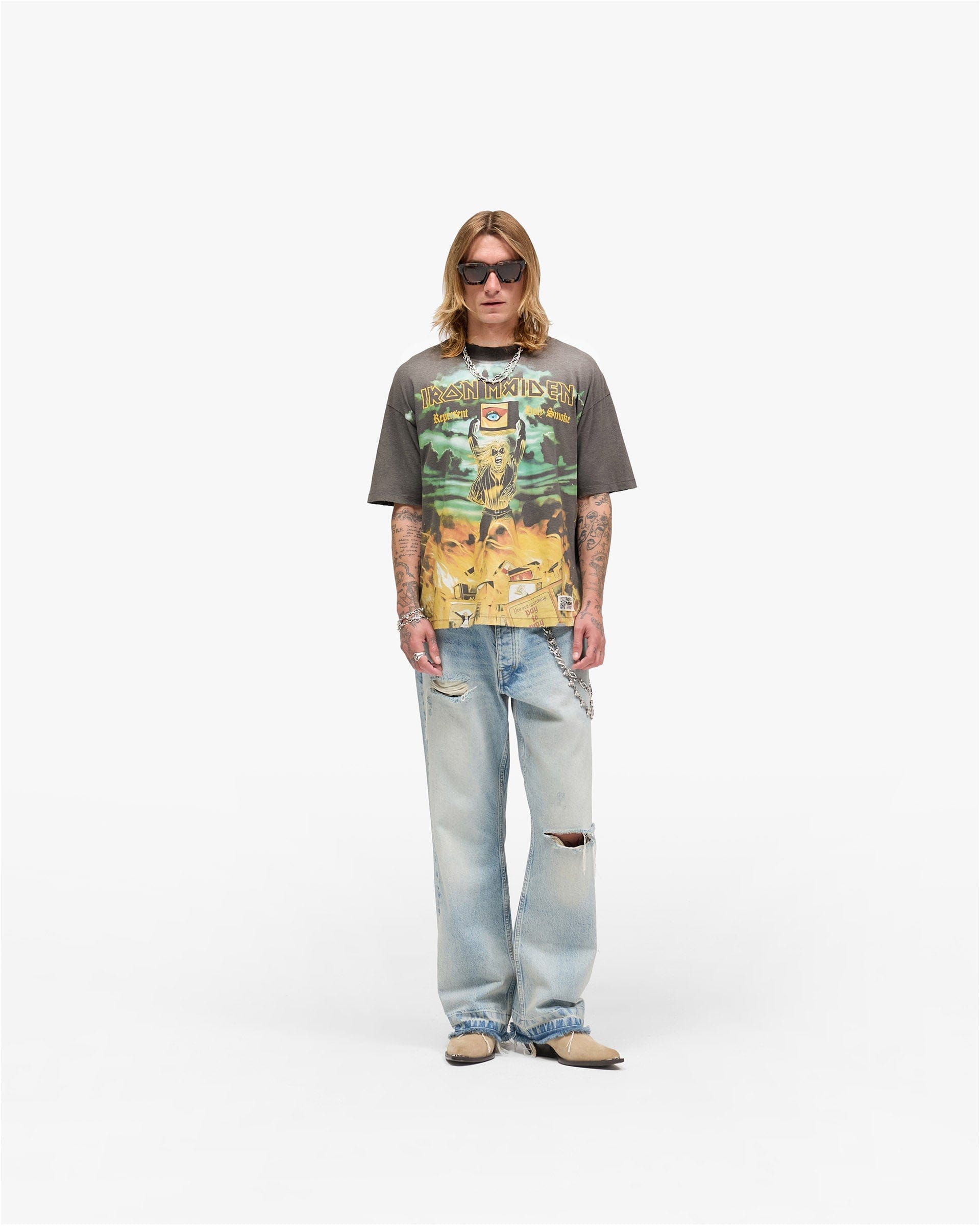 Exclusives Represent x Iron Maiden Holy Smoke T - Shirt - Sunfade Grey