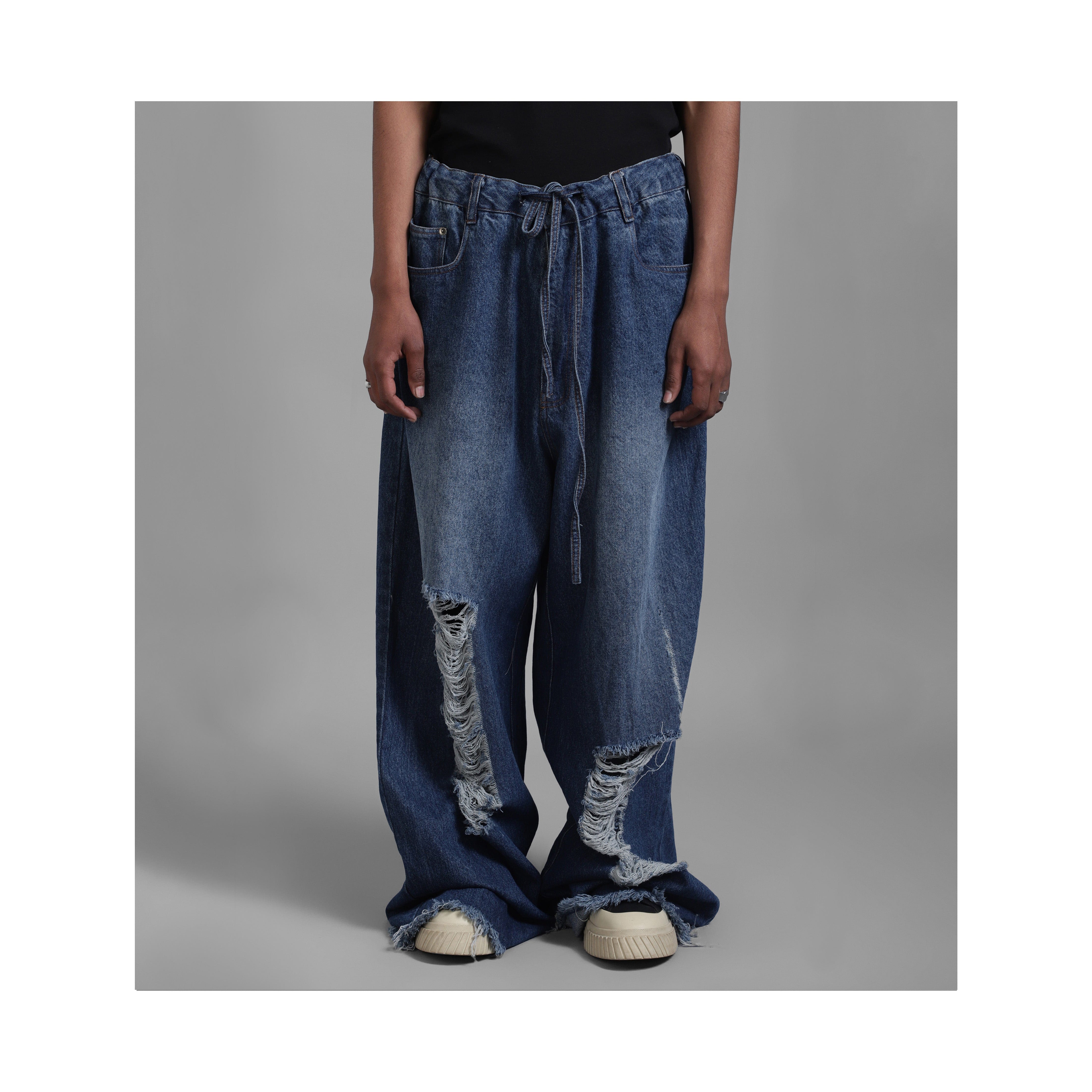 Classic SuperHUEMN Dark Wash Faded Effect Classic Distressed Jeans (Indigo)