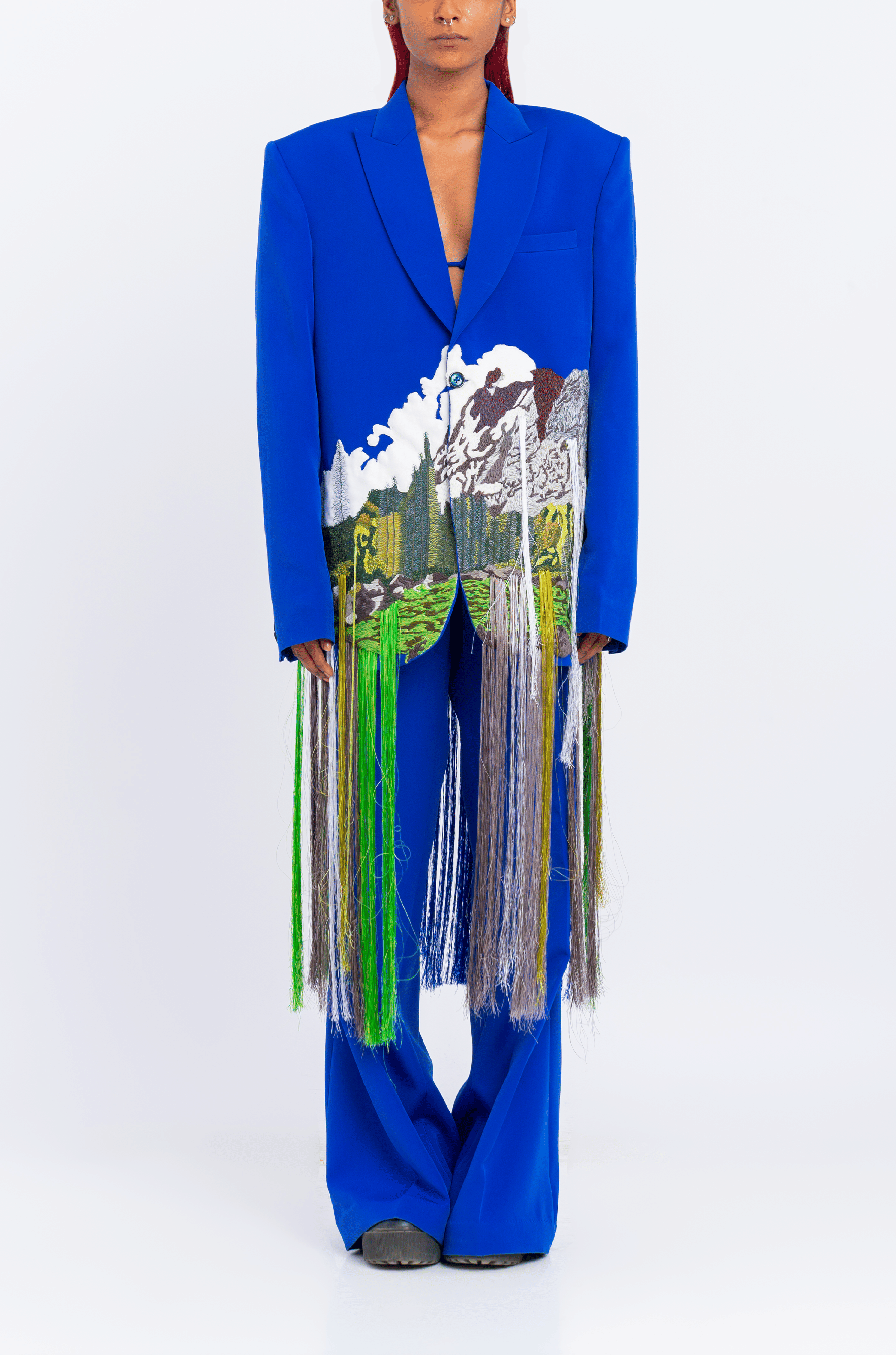 Blue Handcrafted Mountains Blazer (Blue)
