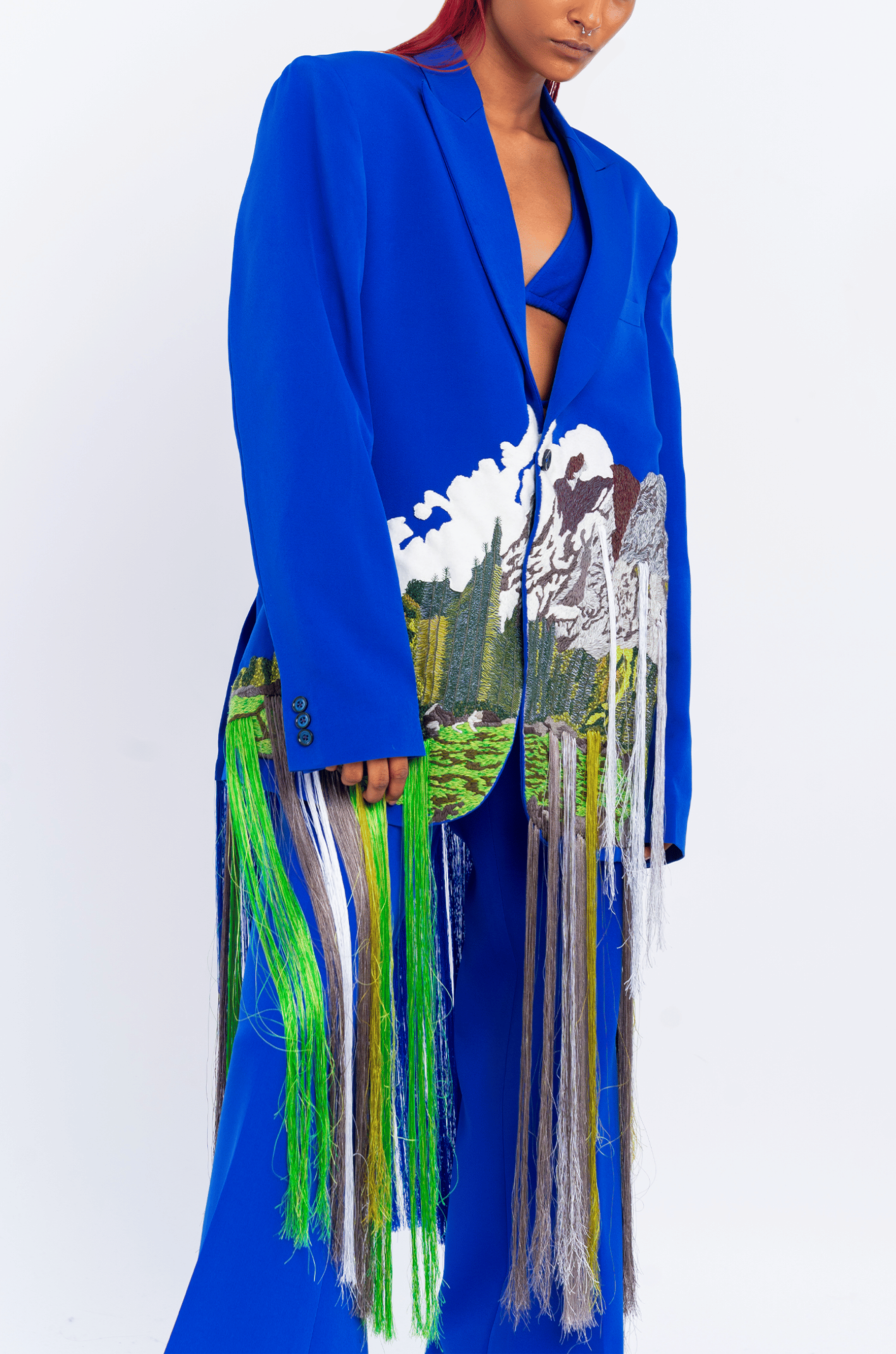 Blue Handcrafted Mountains Blazer (Blue)