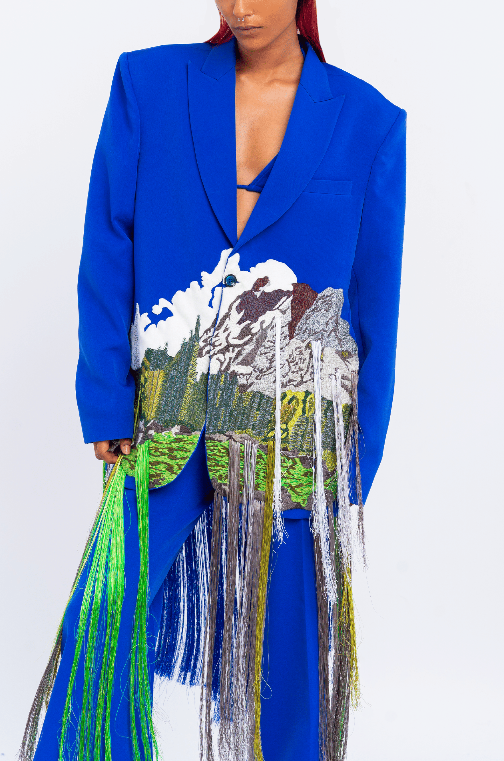 Blue Handcrafted Mountains Blazer (Blue)