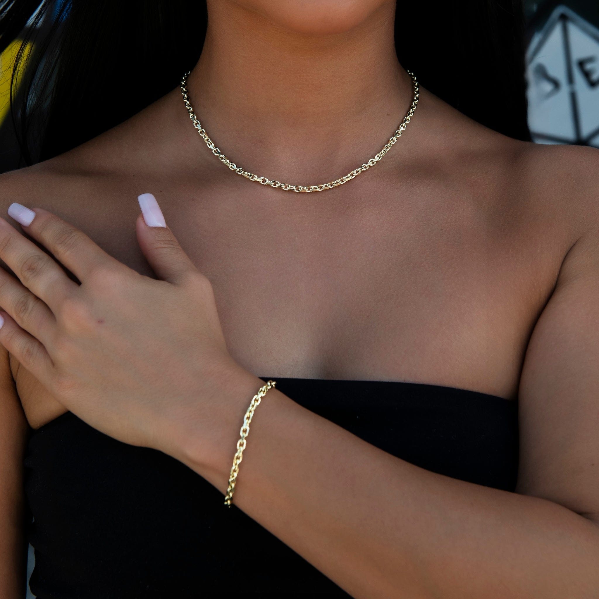 GLD PROMO - WOMEN Open Box Necklace + Bracelet in Yellow Gold - 3.6 mm