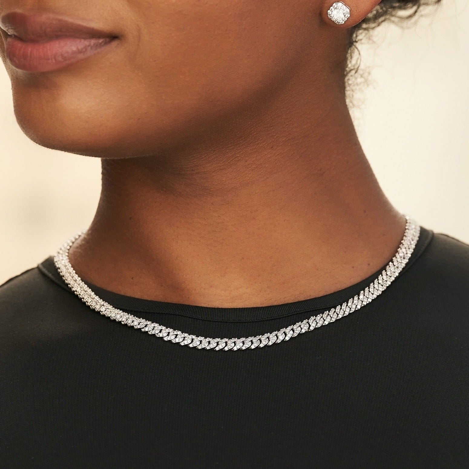 GLD Women Micro Diamond Prong Necklace + Anklet Bundle - White Gold