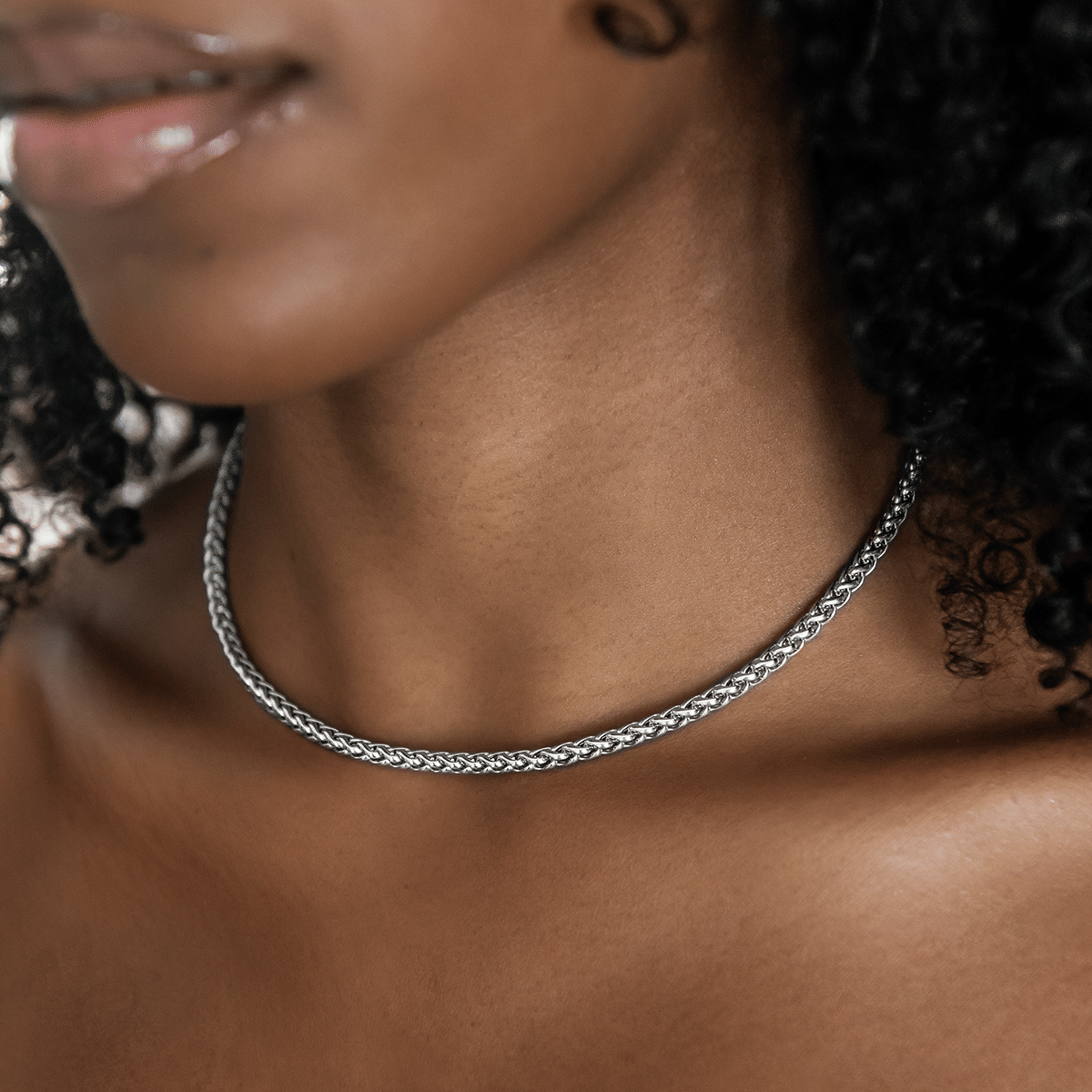 GLD Women Palm Chain Necklace + Bracelet Bundle in White Gold - 4 mm