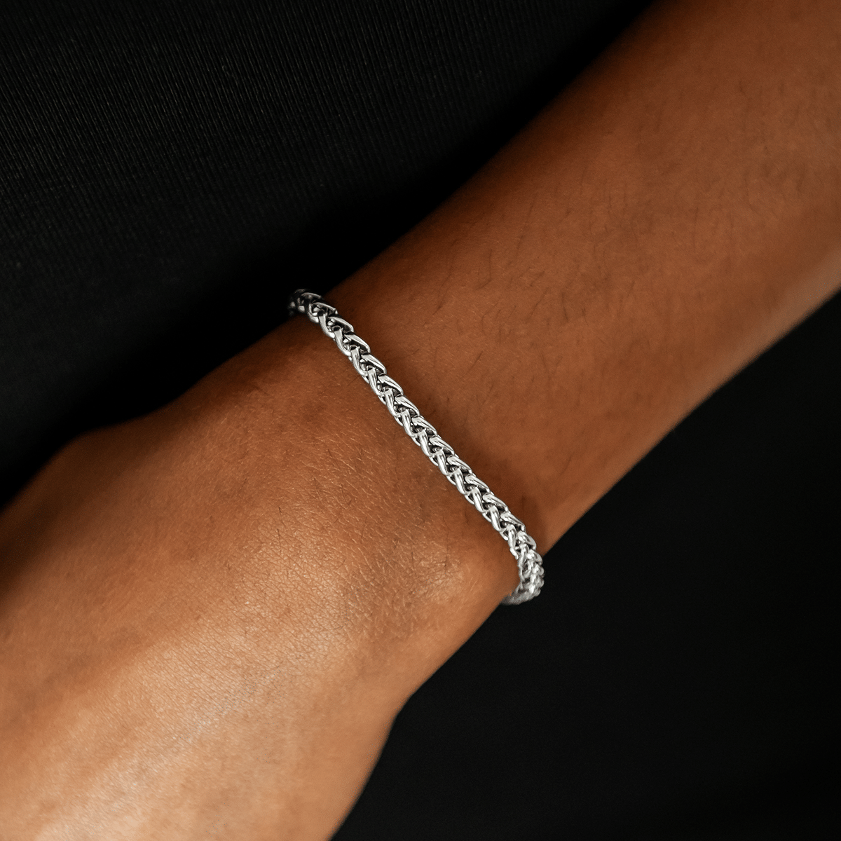 GLD Women Palm Chain Necklace + Bracelet Bundle in White Gold - 4 mm