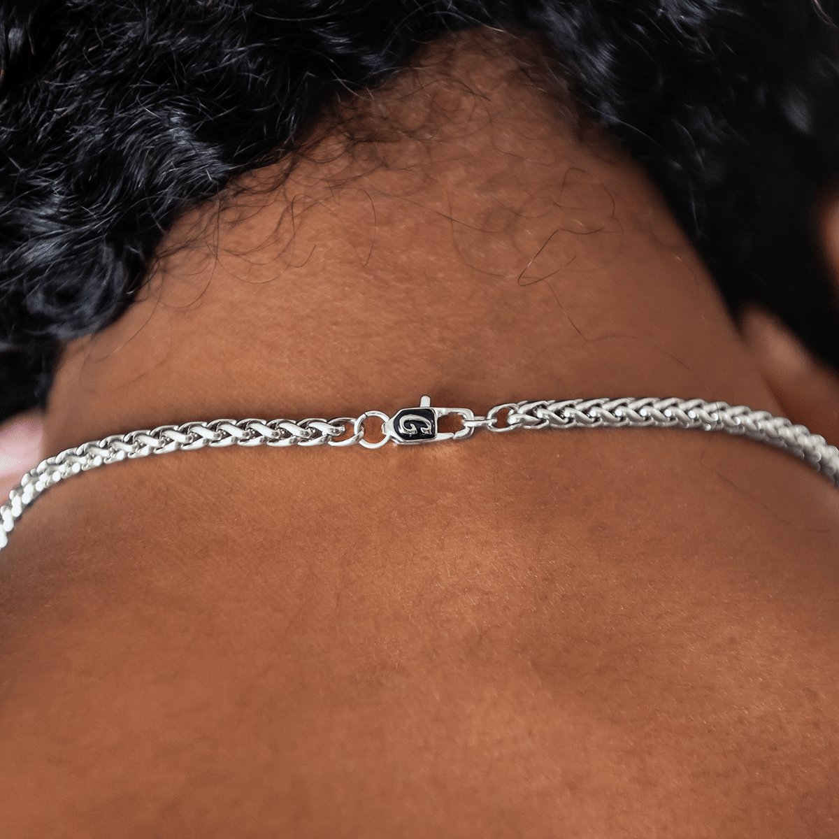 GLD Women Palm Chain Necklace + Bracelet Bundle in White Gold - 4 mm