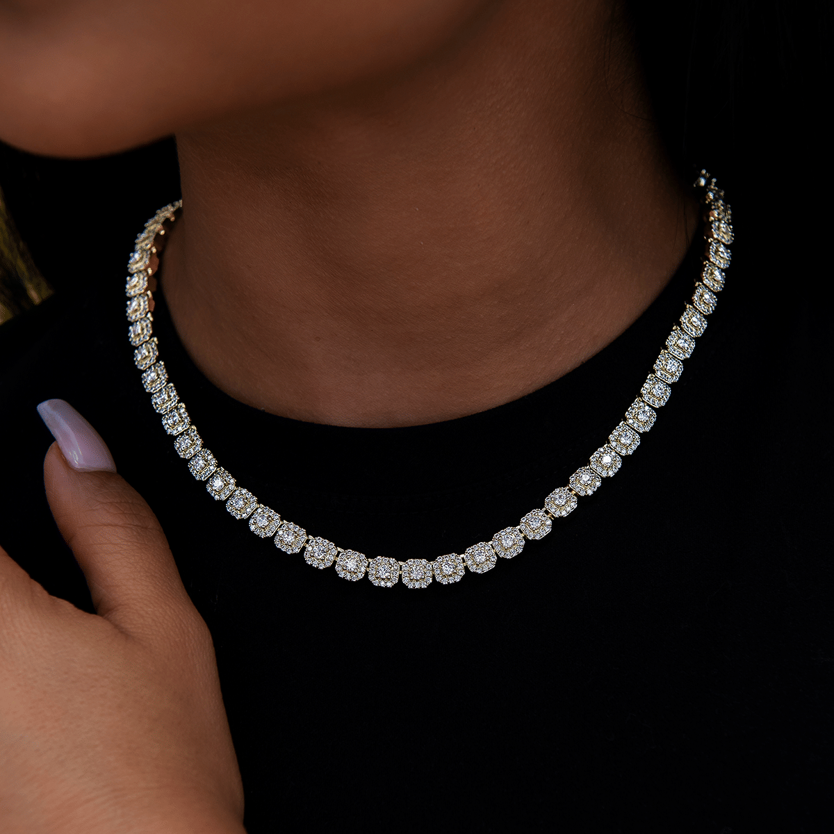 GLD Women Micro Clustered Tennis Necklace + Bracelet + Earring Bundle in Yellow Gold