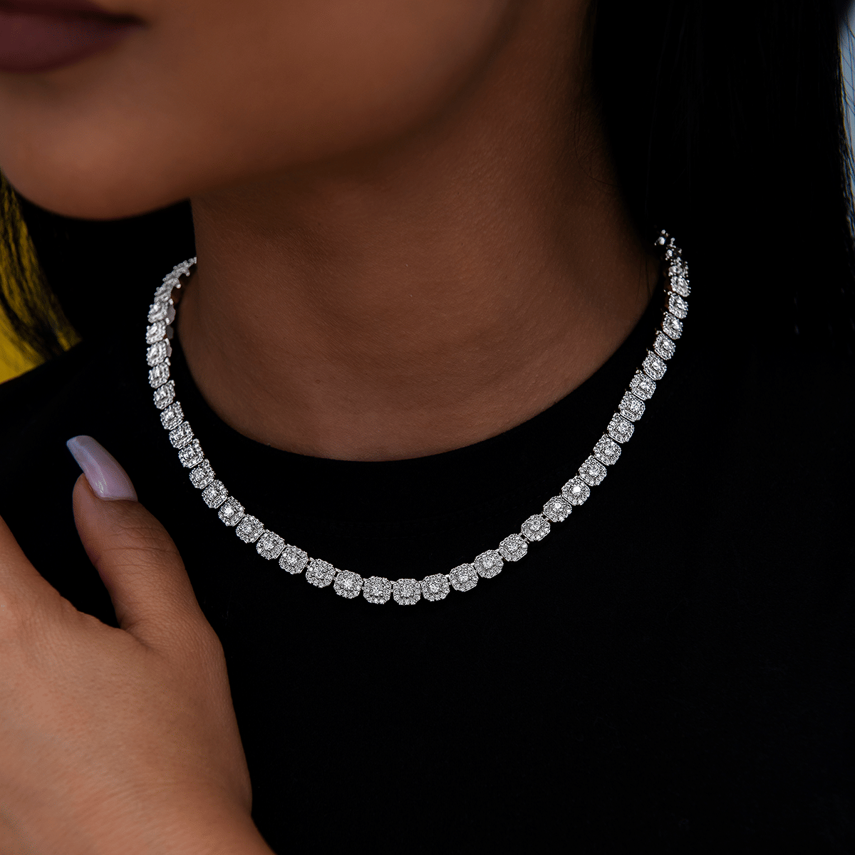 GLD Women Micro Clustered Tennis Necklace + Bracelet + Earring Bundle in White Gold