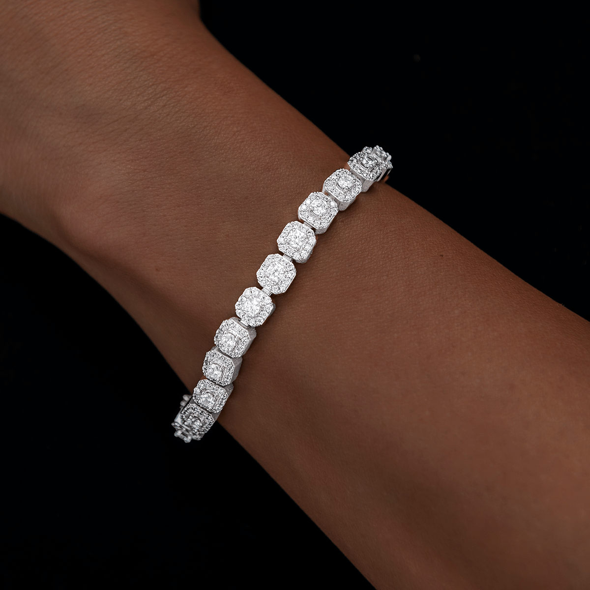 GLD Women Micro Clustered Tennis Necklace + Bracelet + Earring Bundle in White Gold