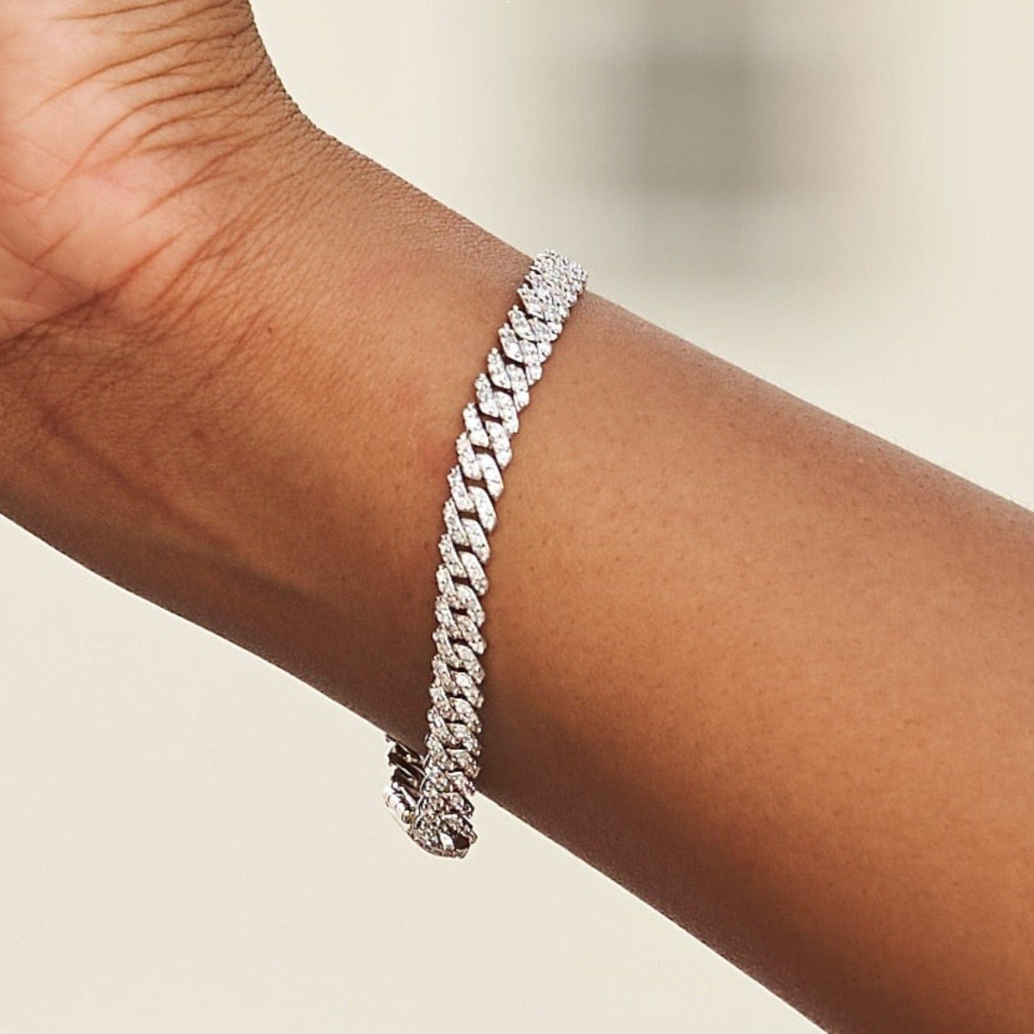 GLD Women Micro Diamond Prong Necklace + Bracelet Bundle in White Gold - 6 mm