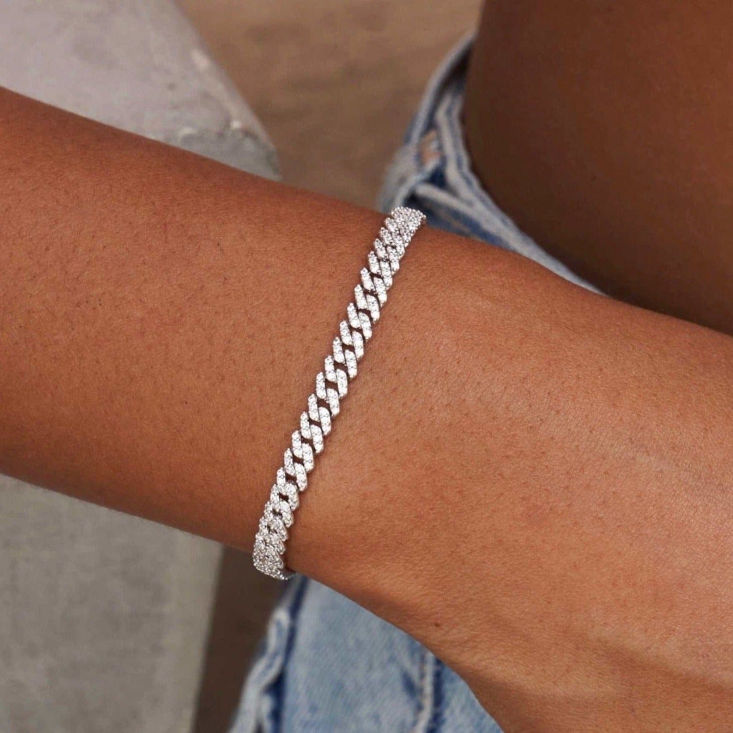 GLD Women Micro Diamond Prong Necklace + Bracelet Bundle in White Gold - 6 mm