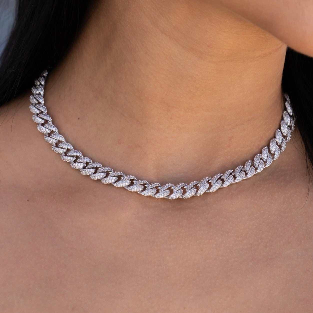 GLD Women Diamond Cuban Necklaces Bundle in White Gold
