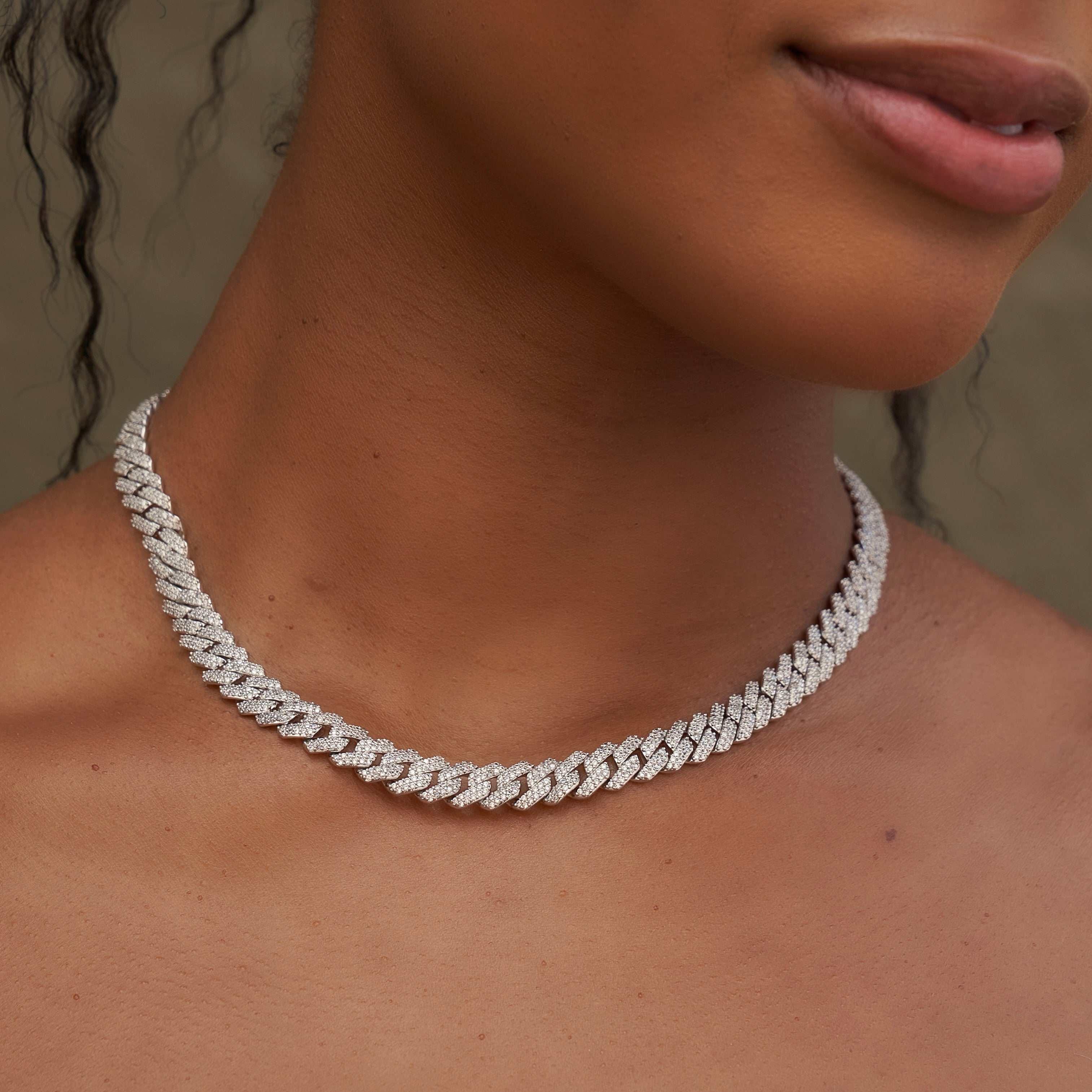 GLD Women Diamond Cuban Necklaces Bundle in White Gold