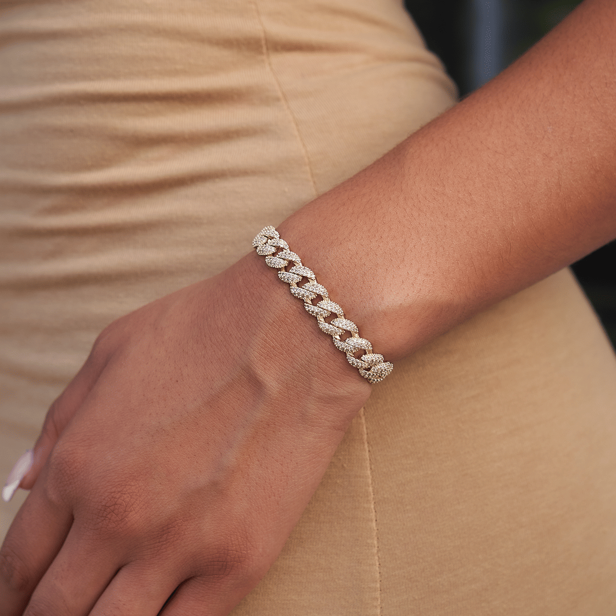 GLD Women Diamond Cuban Chain + Bracelet Bundle in Yellow Gold - 8.5 mm