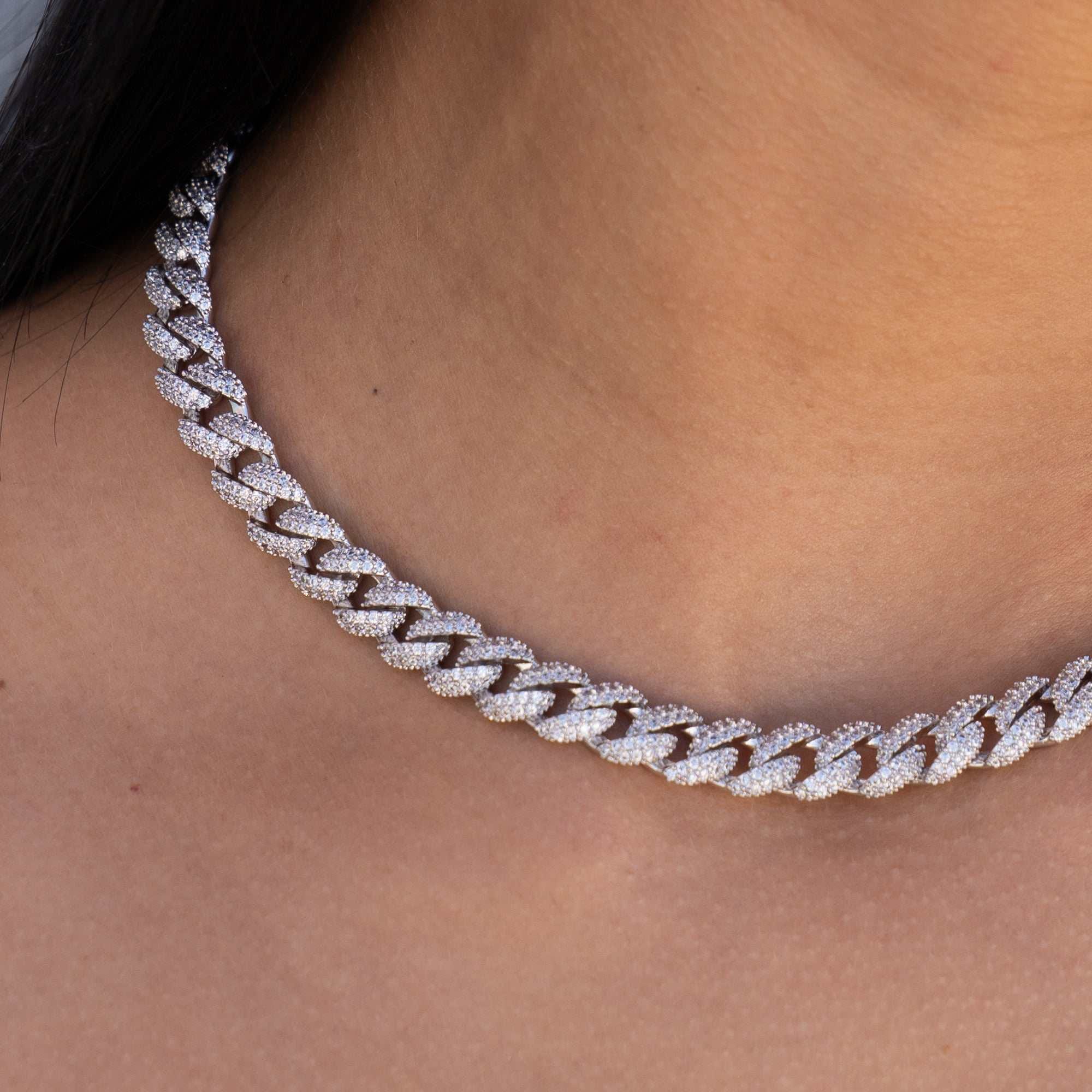 GLD Women Diamond Cuban Chain + Bracelet Bundle in White Gold - 8.5 mm
