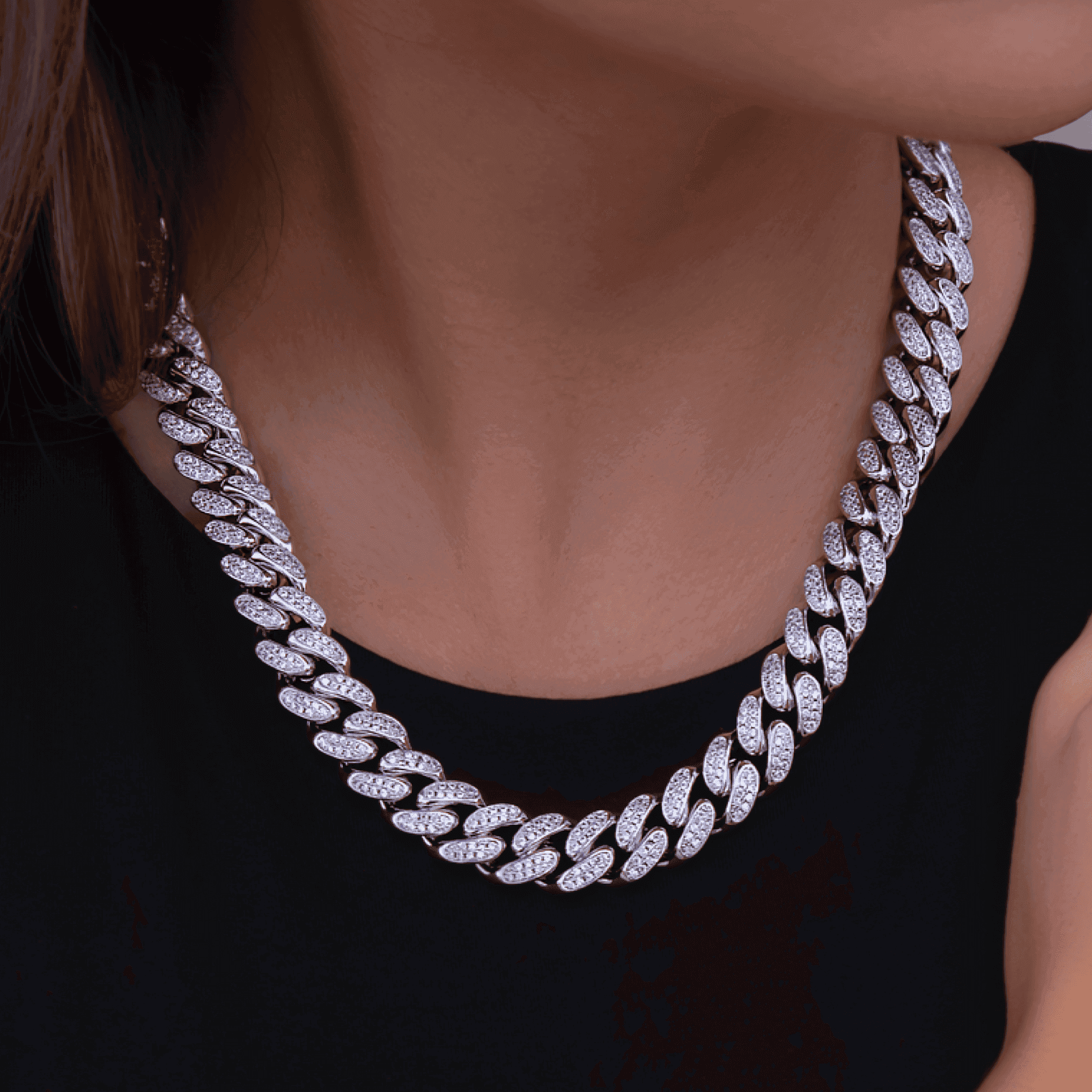 GLD Women Diamond Cuban Link Necklace + Bracelet Bundle in White Gold - 12 mm