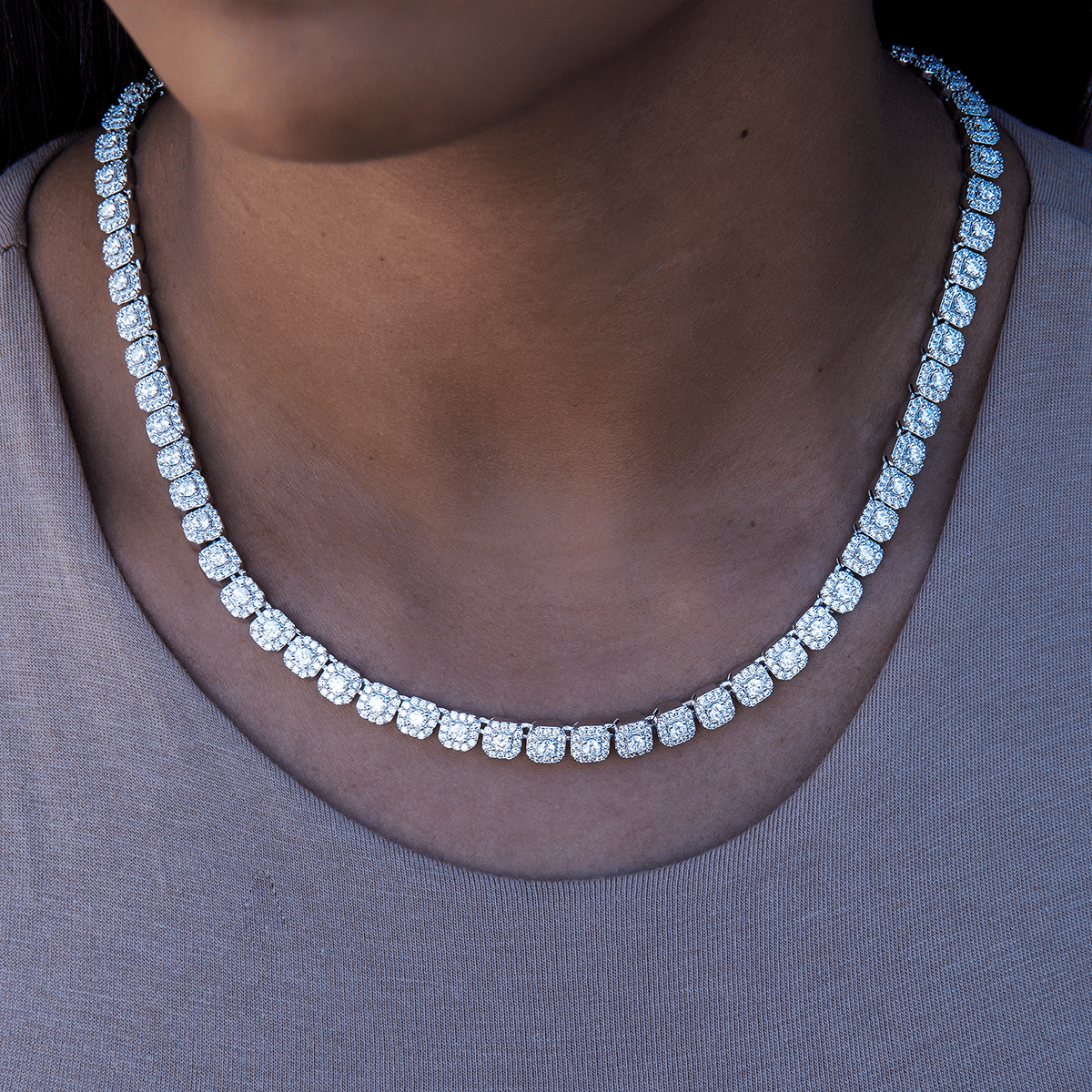 GLD Women Micro Clustered Tennis Necklace + Bracelet Bundle in White Gold