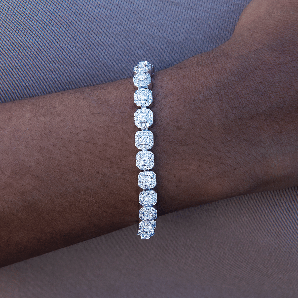 GLD Women Micro Clustered Tennis Necklace + Bracelet Bundle in White Gold