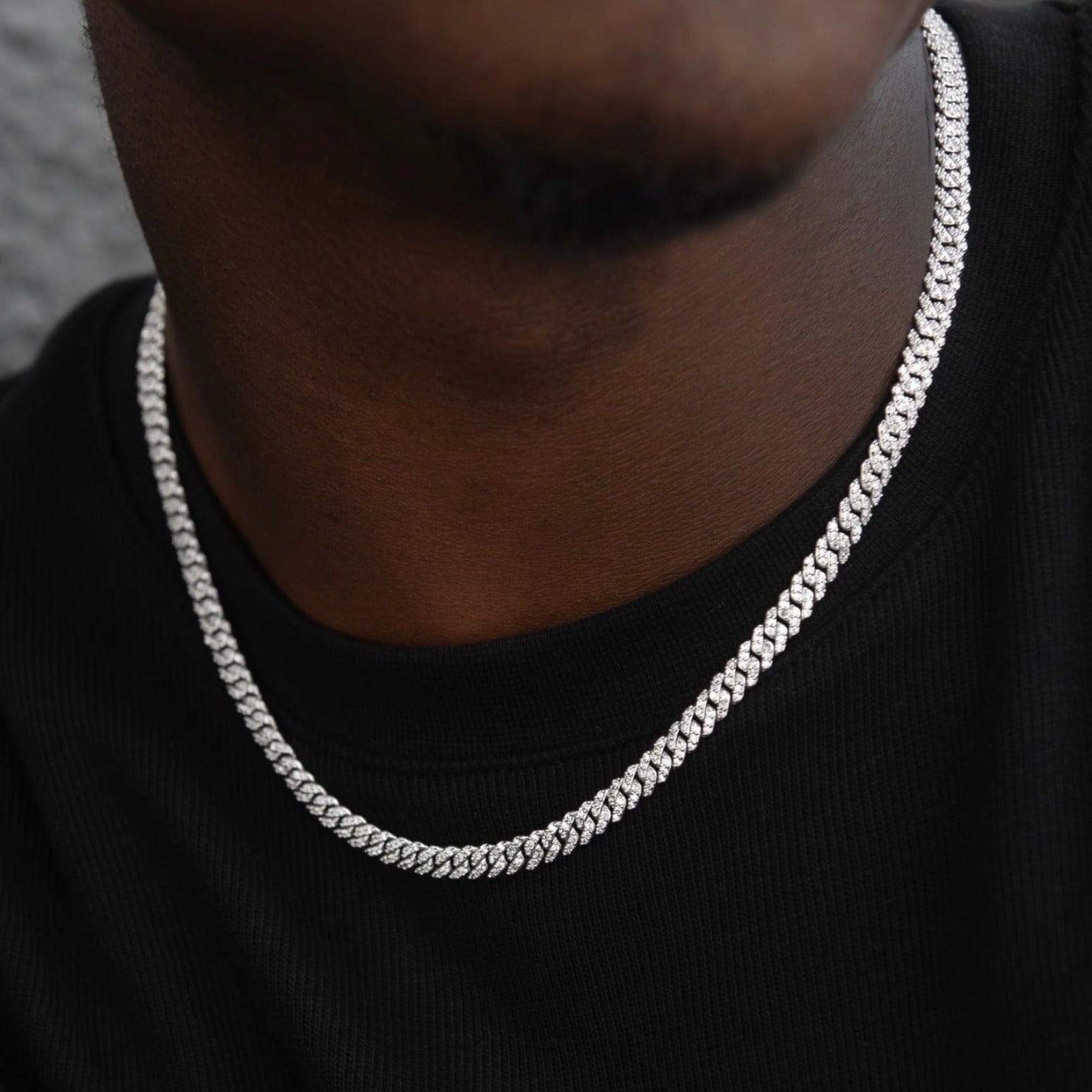 GLD Men Micro Diamond Prong Chain + Bracelet Bundle in White Gold - 6 mm