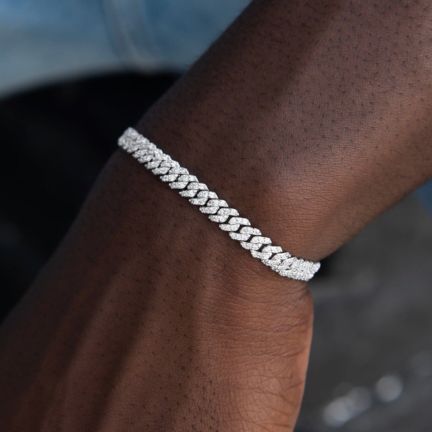 GLD Men Micro Diamond Prong Chain + Bracelet Bundle in White Gold - 6 mm
