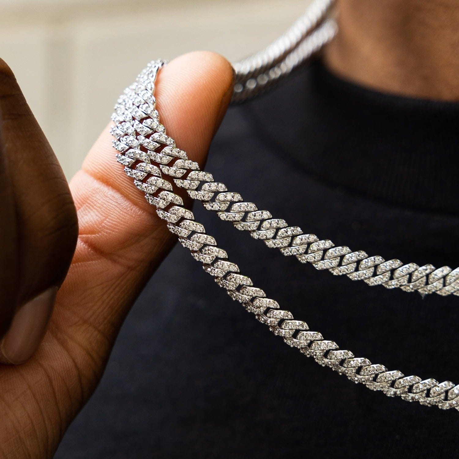 GLD Men Micro Diamond Prong Chain + Bracelet Bundle in White Gold - 6 mm