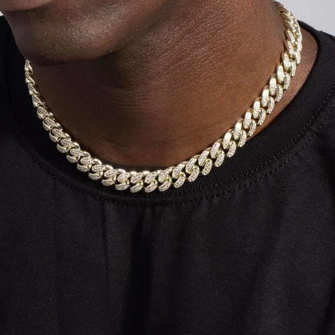GLD Men Diamond Cuban Chain + Bracelet Bundle in Yellow Gold - 12 mm