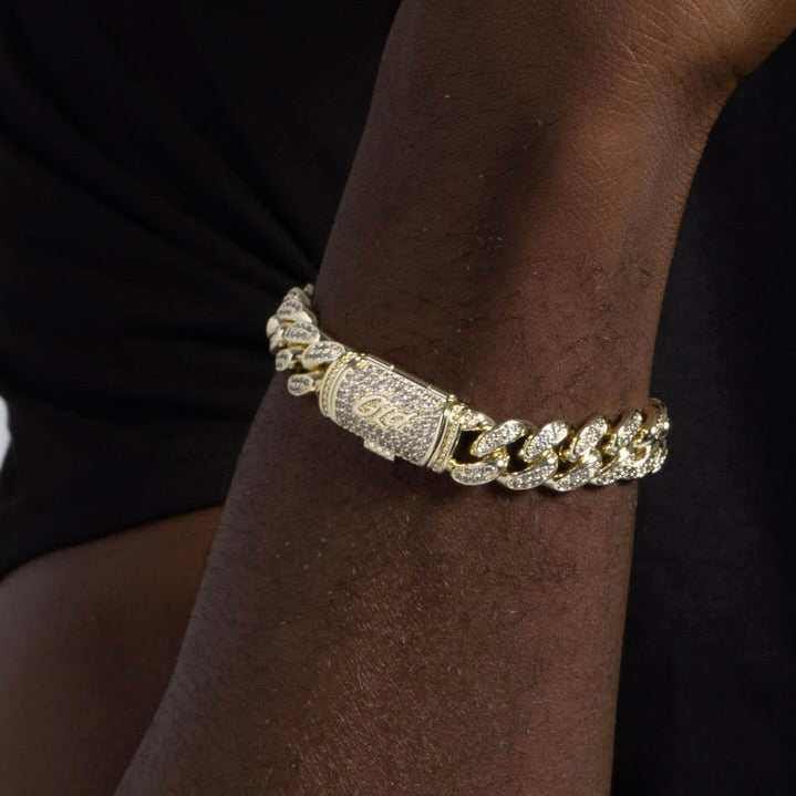GLD Men Diamond Cuban Chain + Bracelet Bundle in Yellow Gold - 12 mm