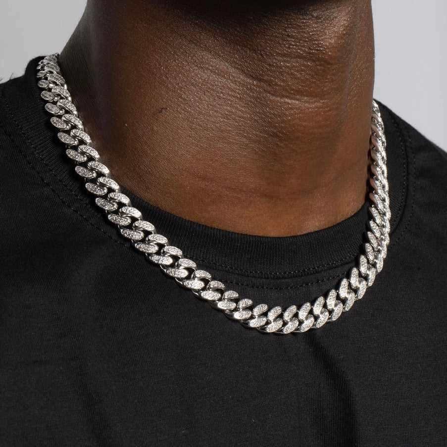 GLD Men Diamond Cuban Chain + Bracelet Bundle in White Gold - 12 mm