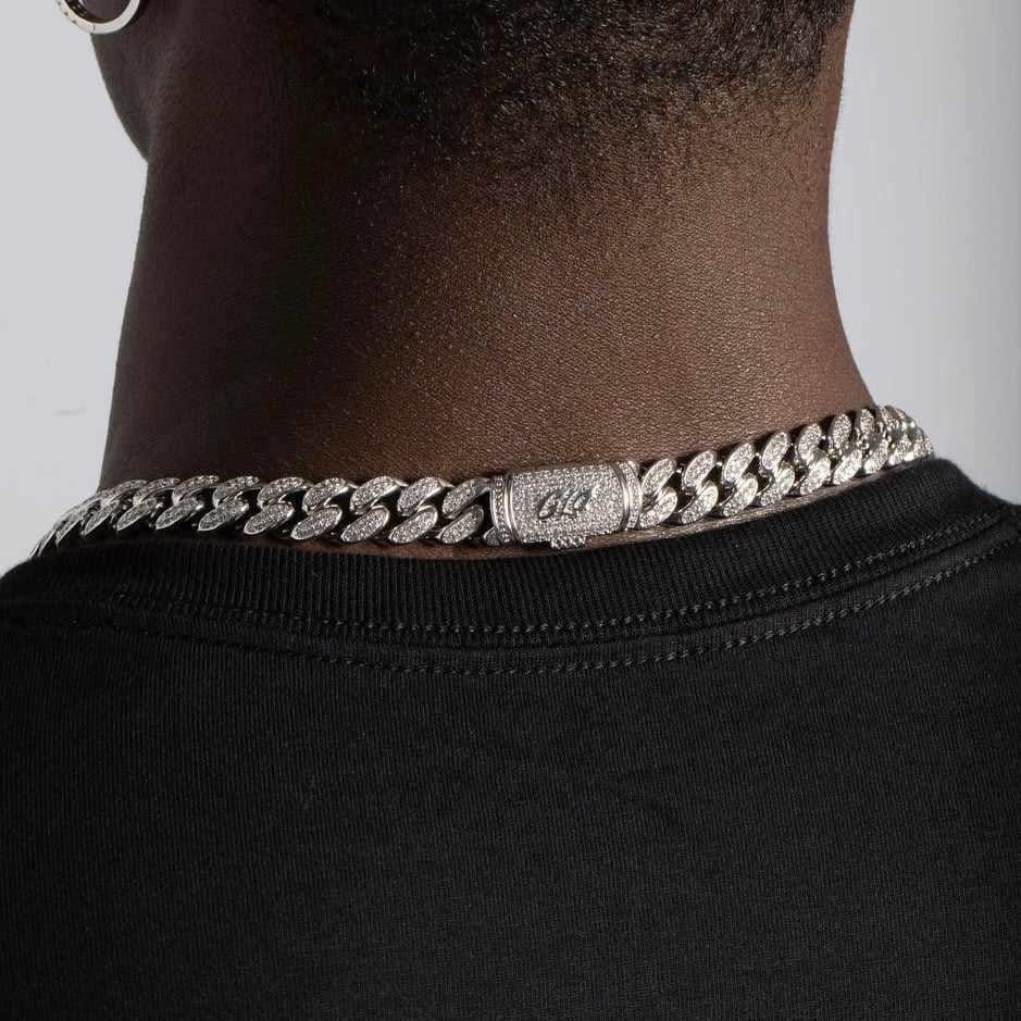 GLD Men Diamond Cuban Chain + Bracelet Bundle in White Gold - 12 mm