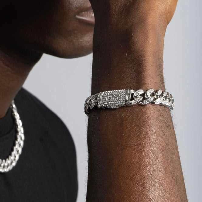 GLD Men Diamond Cuban Chain + Bracelet Bundle in White Gold - 12 mm