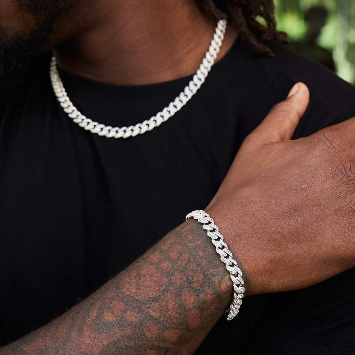 GLD Men Diamond Cuban Chain + Bracelet Bundle in White Gold - 8.5 mm
