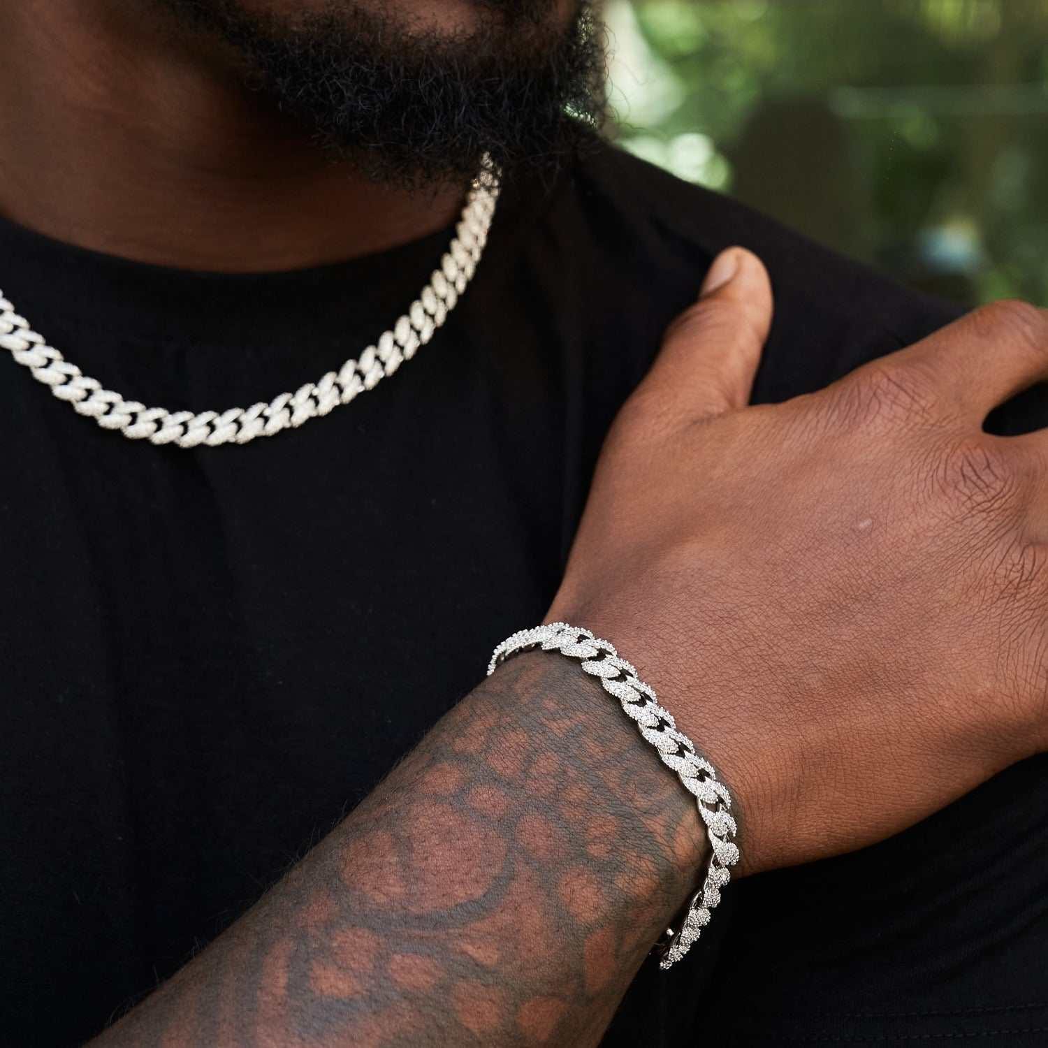GLD Men Diamond Cuban Chain + Bracelet Bundle in White Gold - 8.5 mm