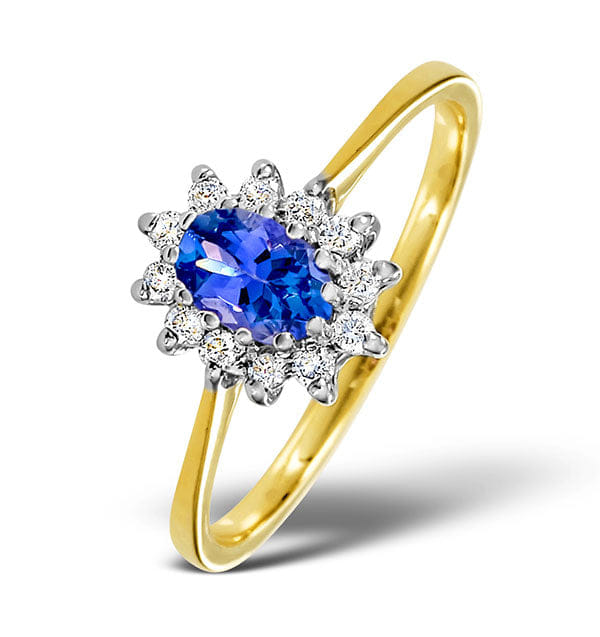 Diamond Tanzanite 6 x 4 mm And Diamond 18K Gold Ring FET33 - V