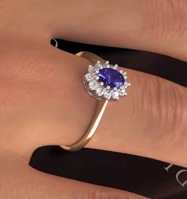 Diamond Tanzanite 6 x 4 mm And Diamond 18K Gold Ring FET33 - V