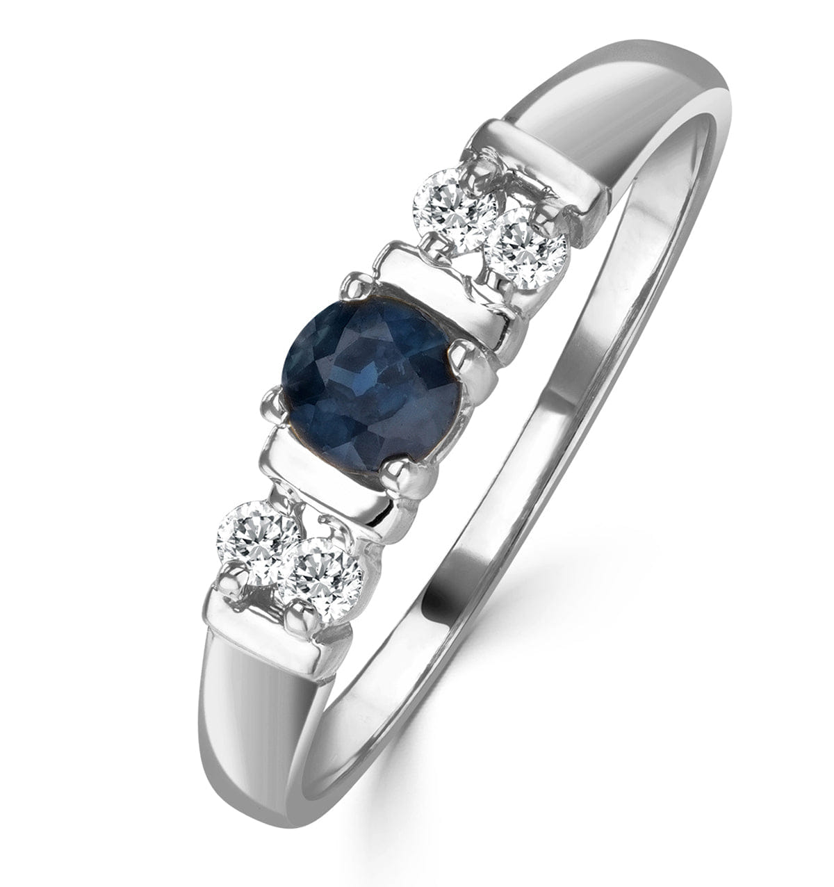 Diamond Sapphire 3.75 mm And Diamond 18K White Gold Ring SIZE L