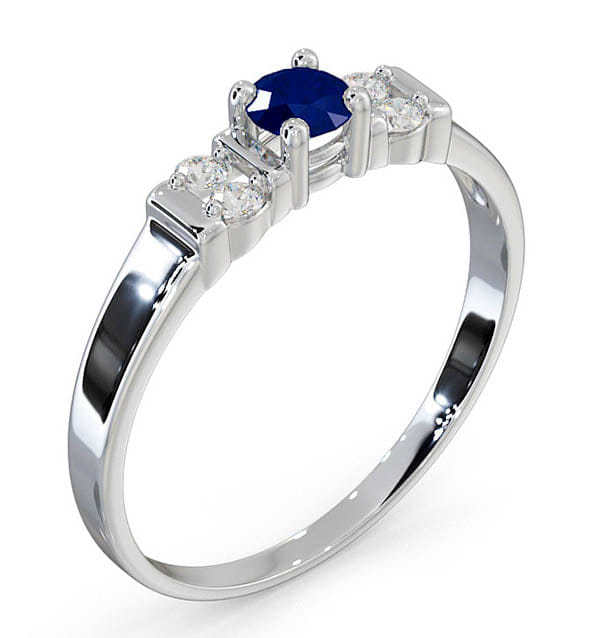 Diamond Sapphire 3.75 mm And Diamond 18K White Gold Ring SIZE L