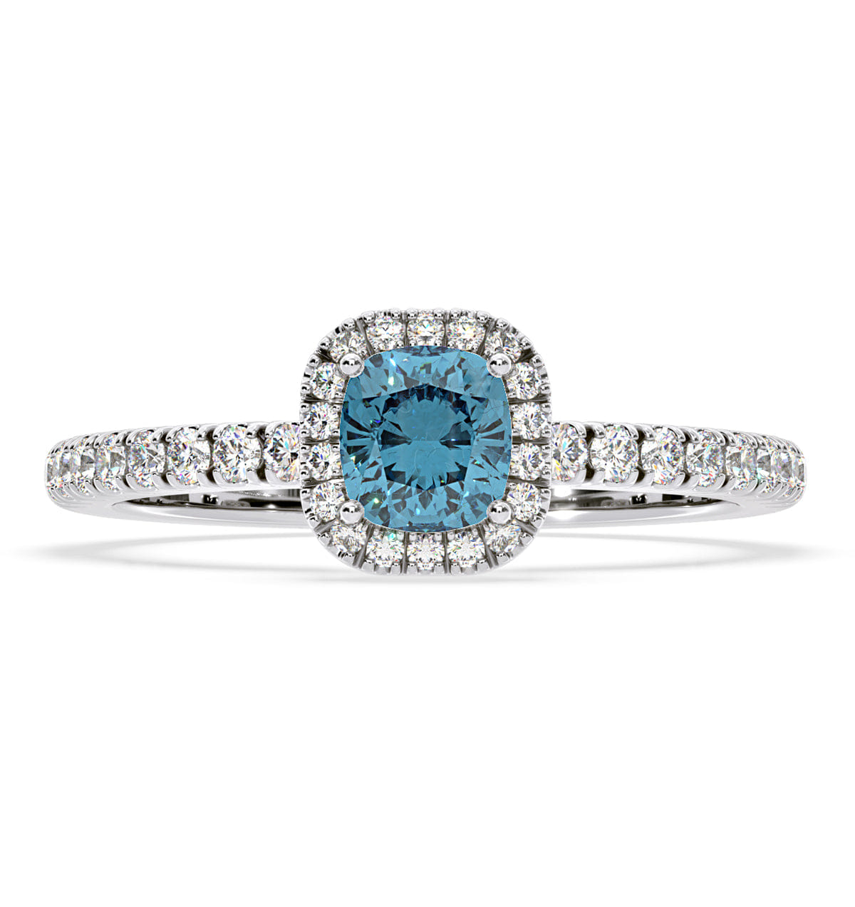 Beatrice Blue Lab Diamond 1.00ct Cushion Halo Ring in 18K White Gold - Elara Collection