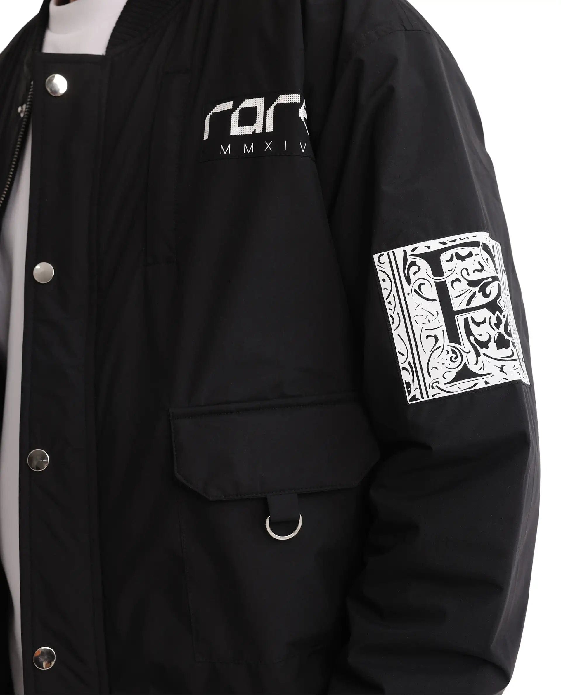 RARE Rabbit Men's Huxley Black Polyester Label Print Regular Fit Full Sleeve Ribbed Collar Jacket