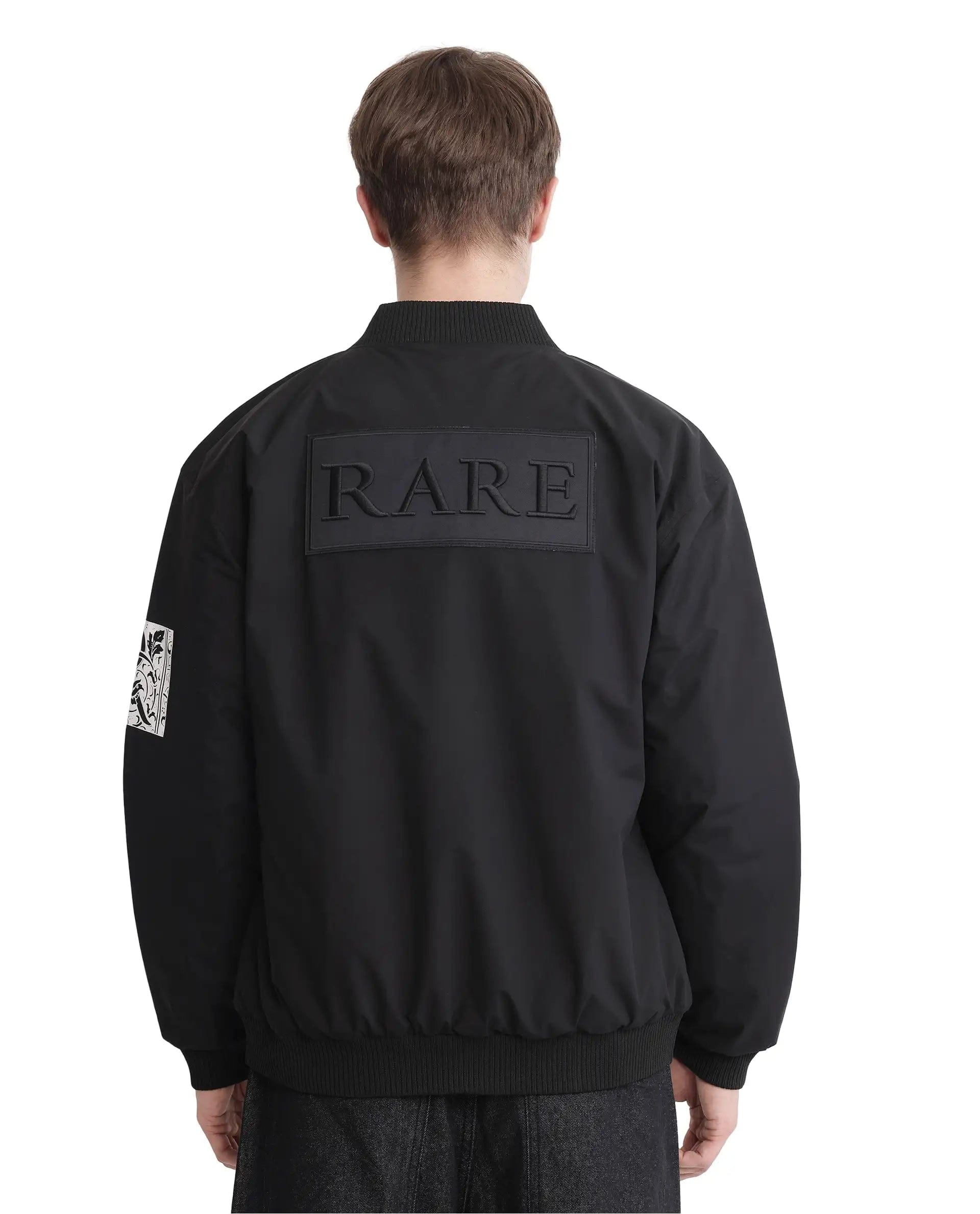 RARE Rabbit Men's Huxley Black Polyester Label Print Regular Fit Full Sleeve Ribbed Collar Jacket
