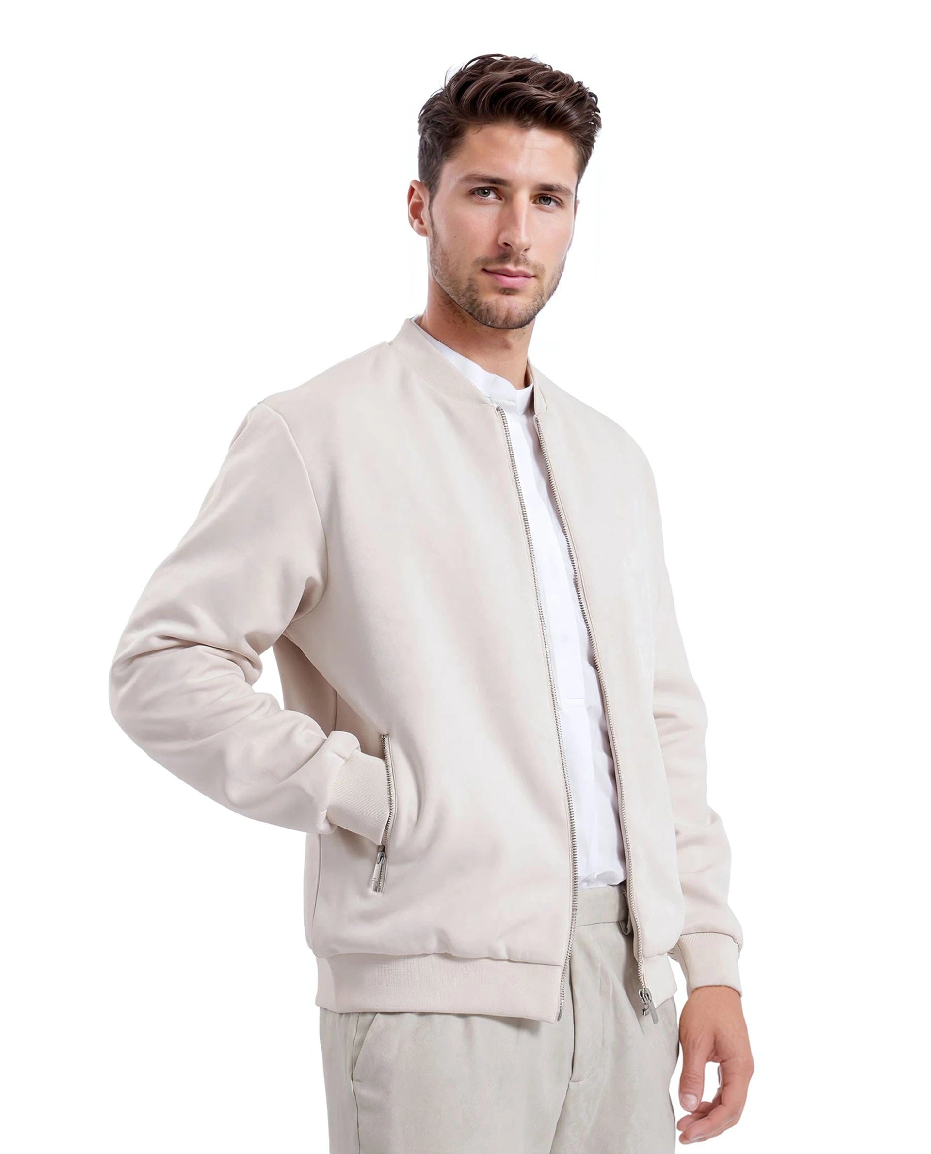 RARE Rabbit Men's Vallor Beige Nylon Plain Regular Fit Full Sleeve Mandarin Collar Jacket