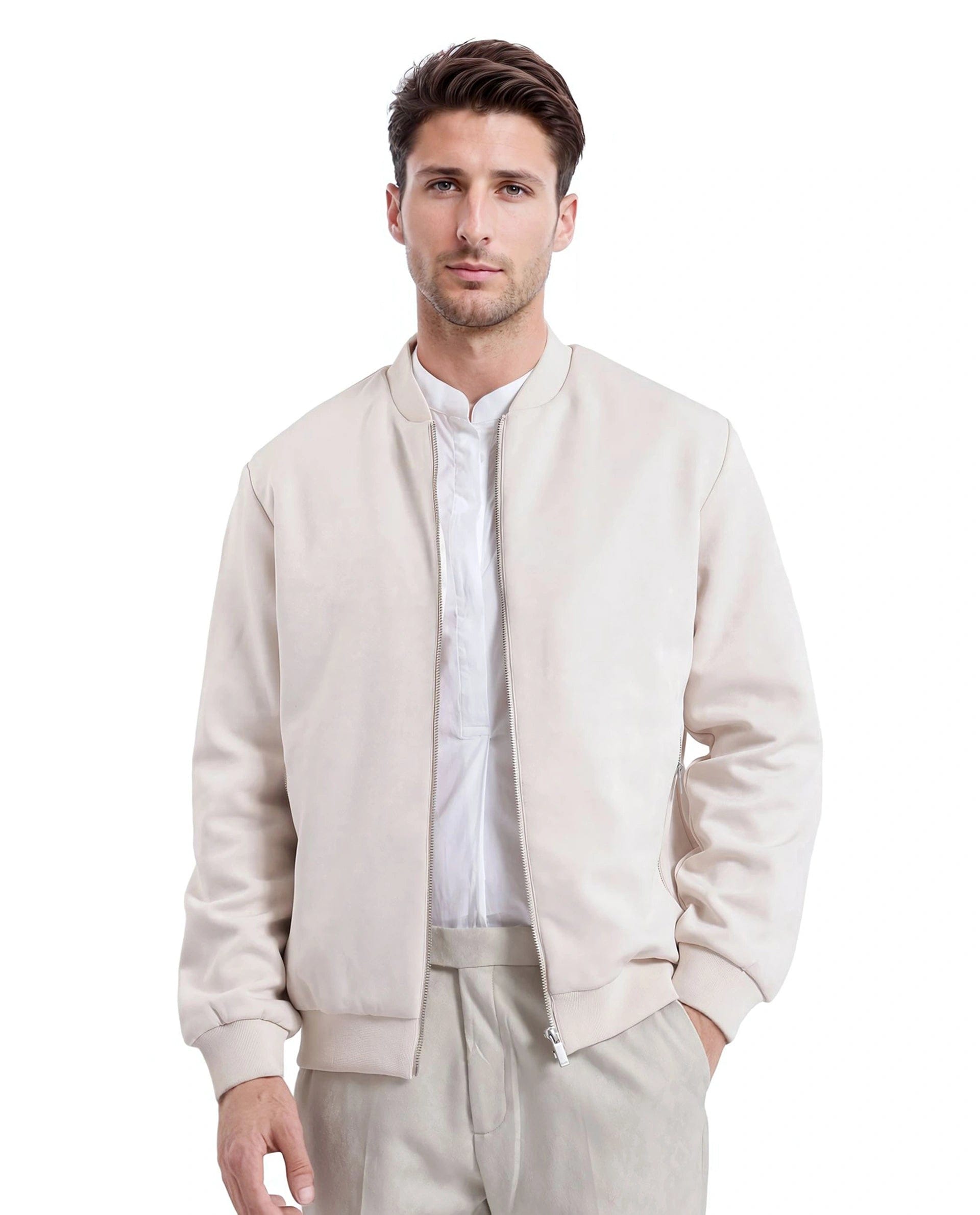 RARE Rabbit Men's Vallor Beige Nylon Plain Regular Fit Full Sleeve Mandarin Collar Jacket