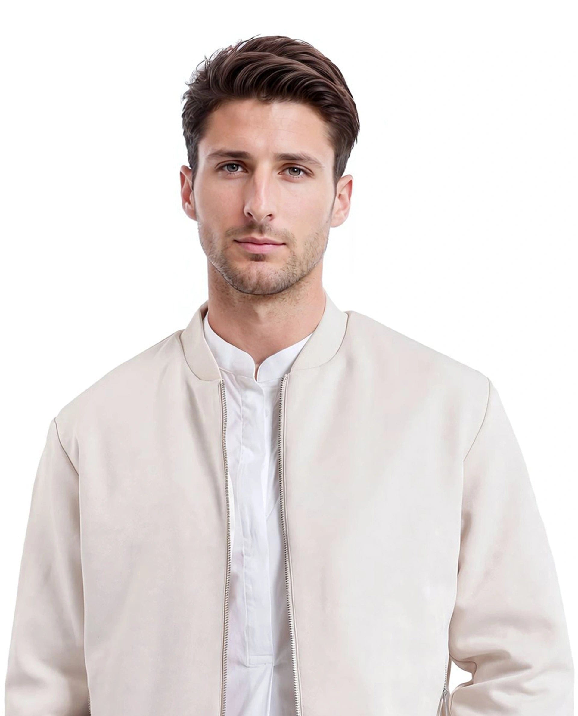 RARE Rabbit Men's Vallor Beige Nylon Plain Regular Fit Full Sleeve Mandarin Collar Jacket