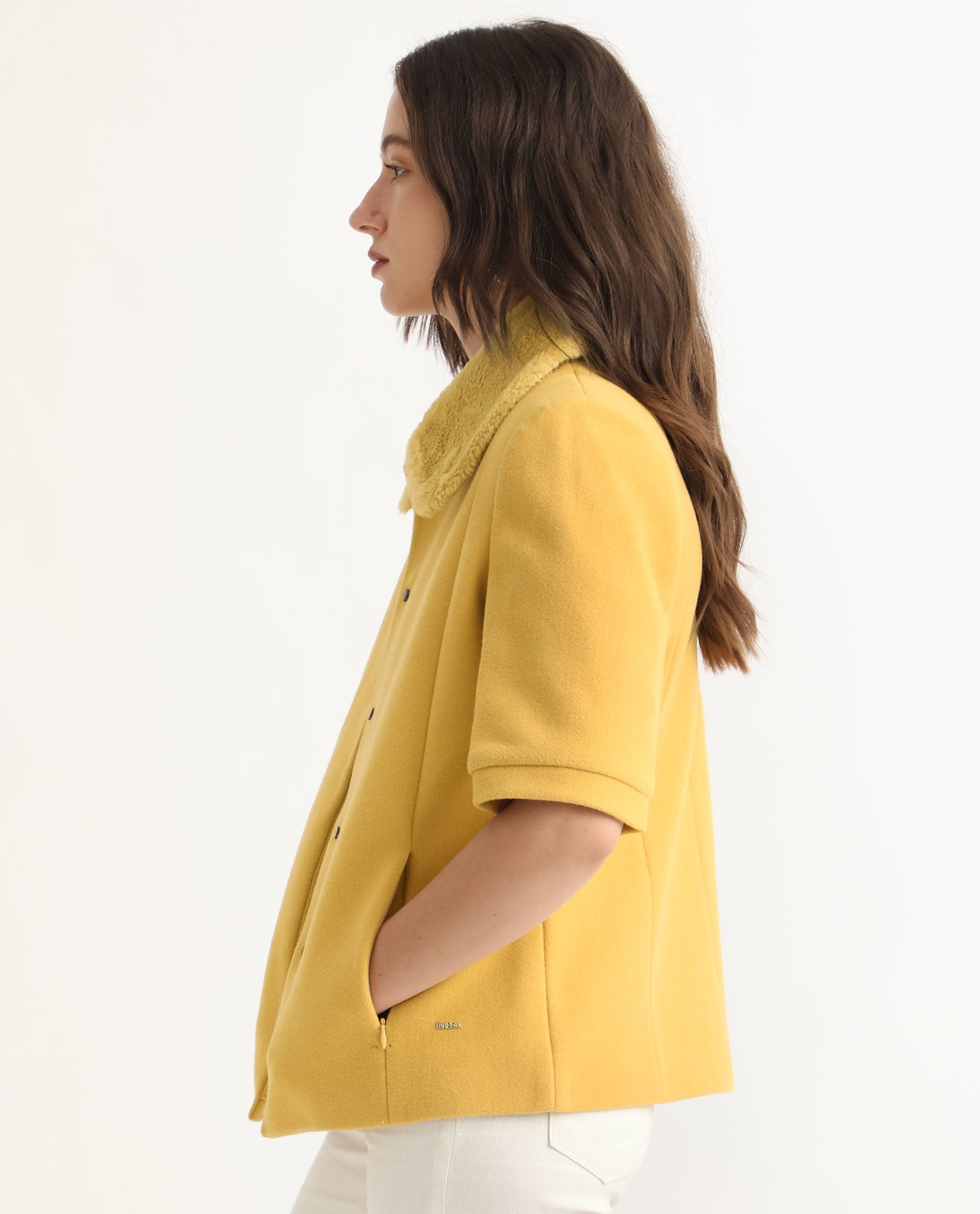 Rareism Women's Kaise Yellow Polyester Spread Collar Plain Bell Sleeve Regular Fit Jacket