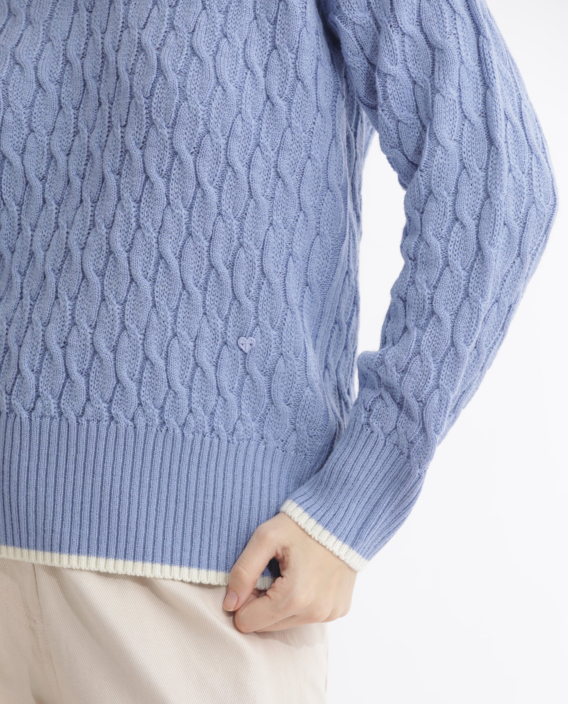 Rareism Women's Broun Light Blue Acrylic V - Neck Plain Relaxed Fit Sweater