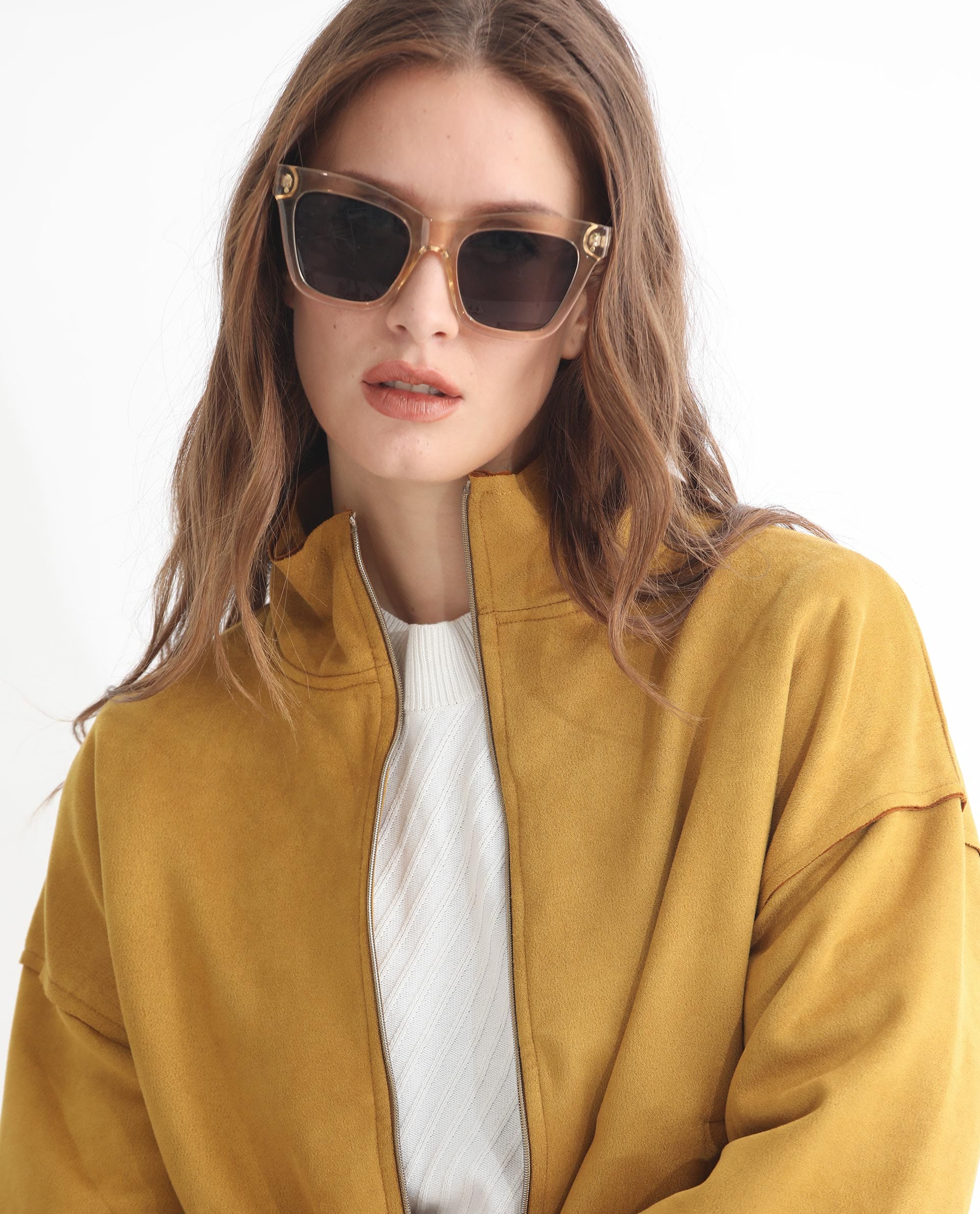 Rareism Women's Vasu 1 Mustard Polyester Blend Mandarin Collar Plain Regular Fit Jacket