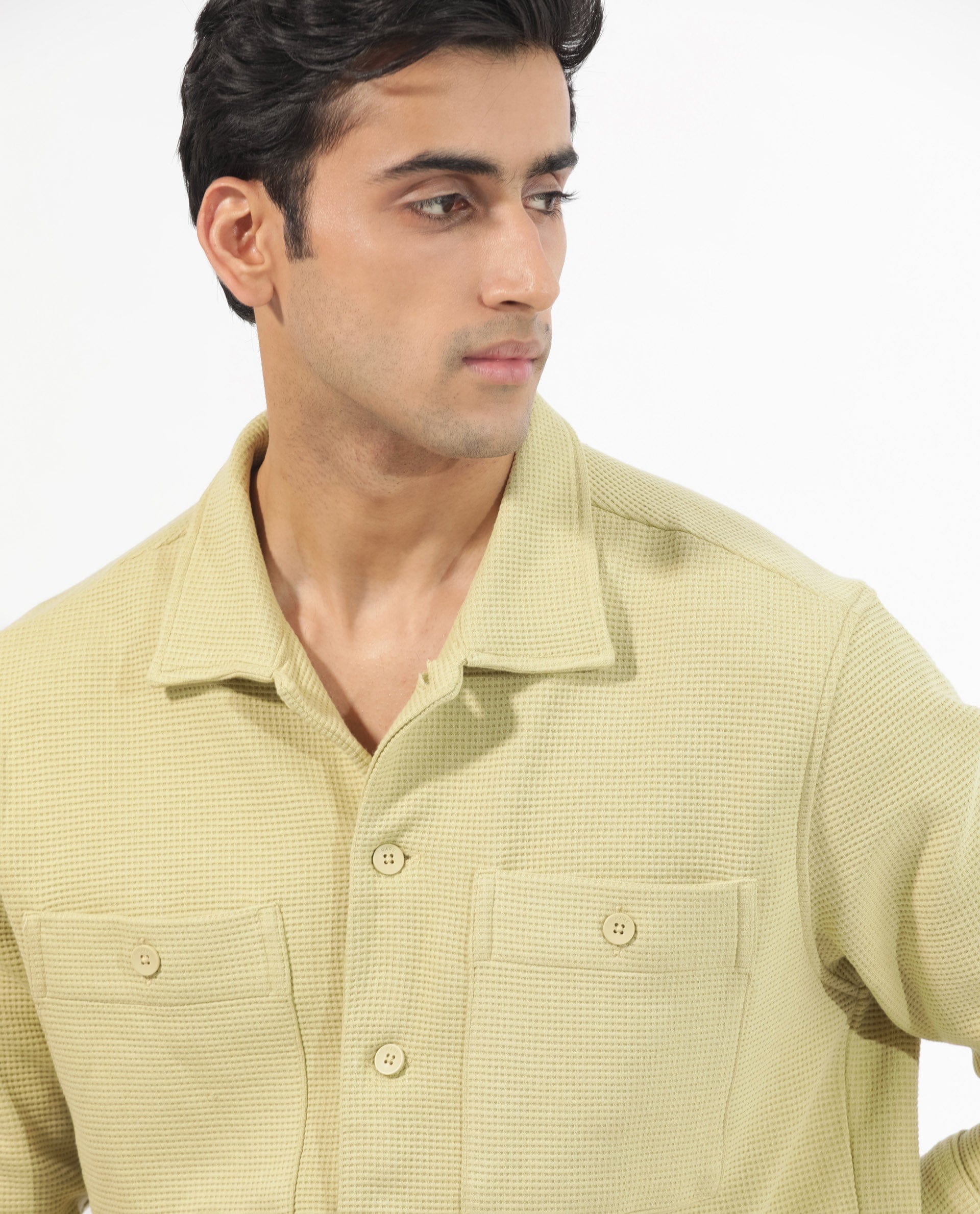 RARE Rabbit Men's Elric Pastel Green Cotton Textured Regular Fit Full Sleeve Spread Collar Jacket